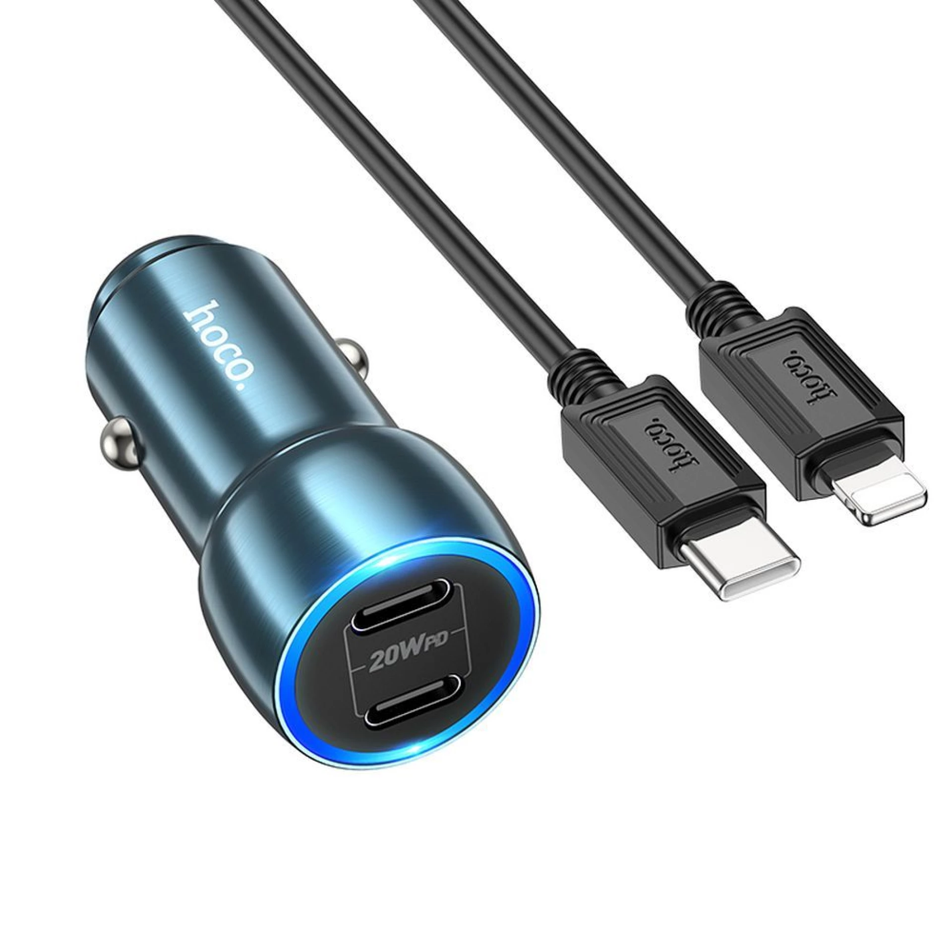 Auto punjač HOCO 2x Type C + Type C to Lightning PD QC3.0 3A 40W Z48