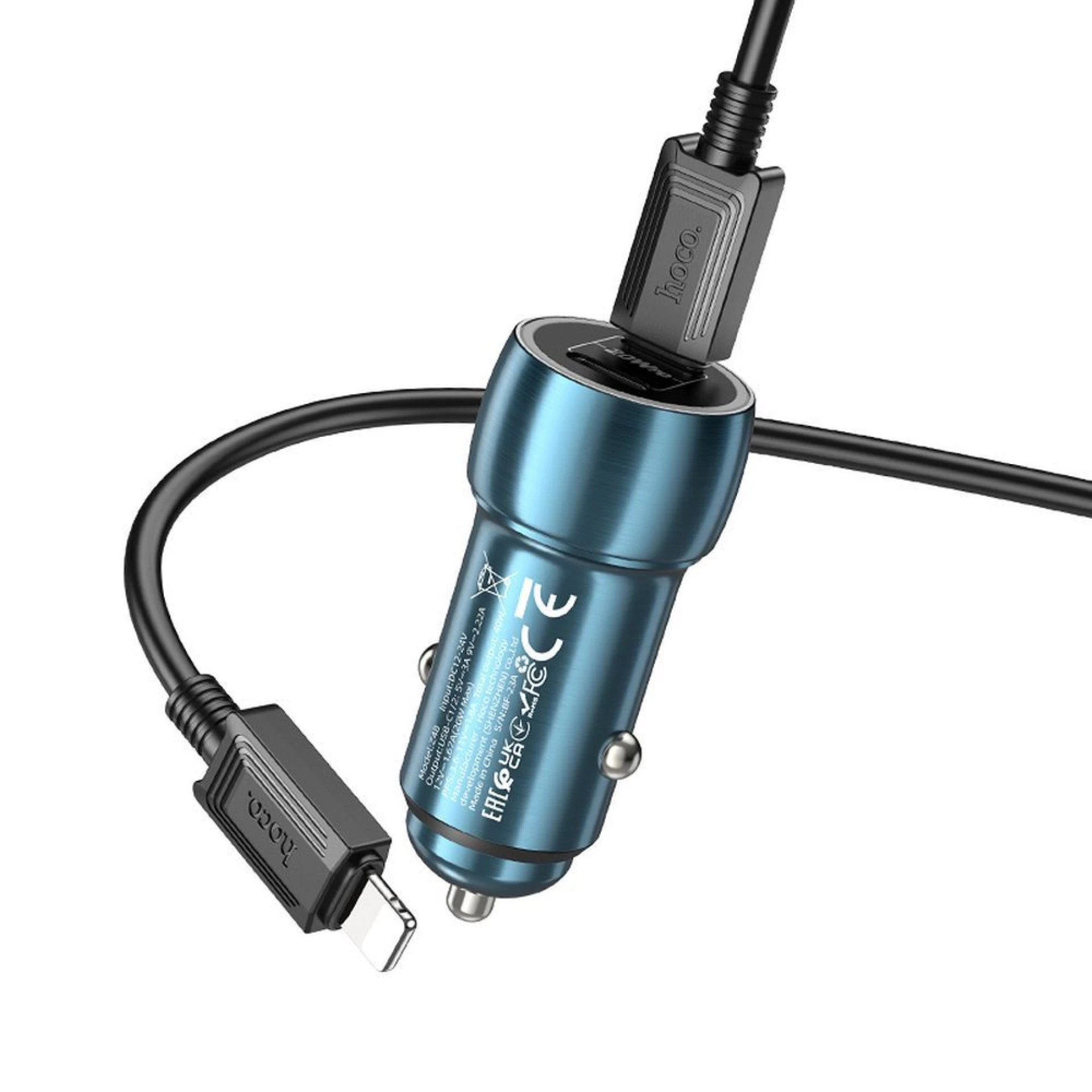 Auto punjač HOCO 2x Type C + Type C to Lightning PD QC3.0 3A 40W Z48