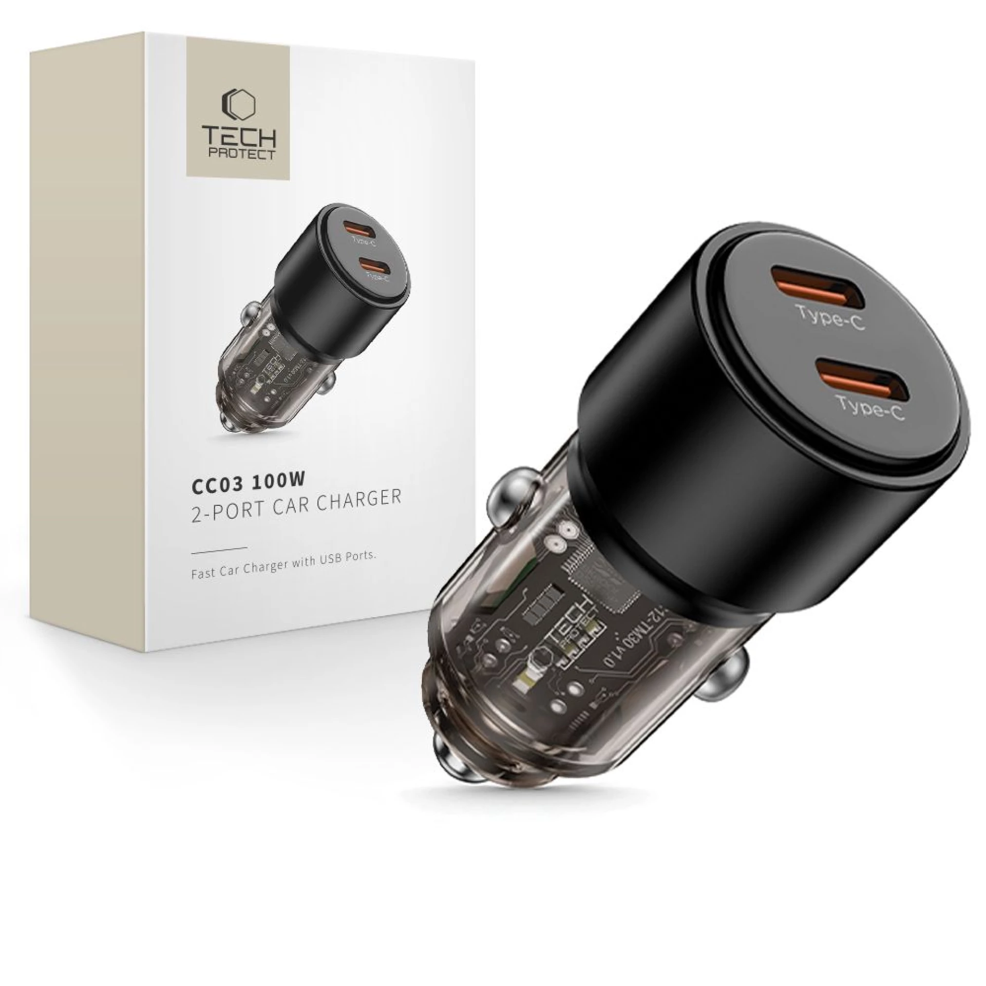 Auto punjač Tech-Protect CC03 USB-C 2-port PD100W