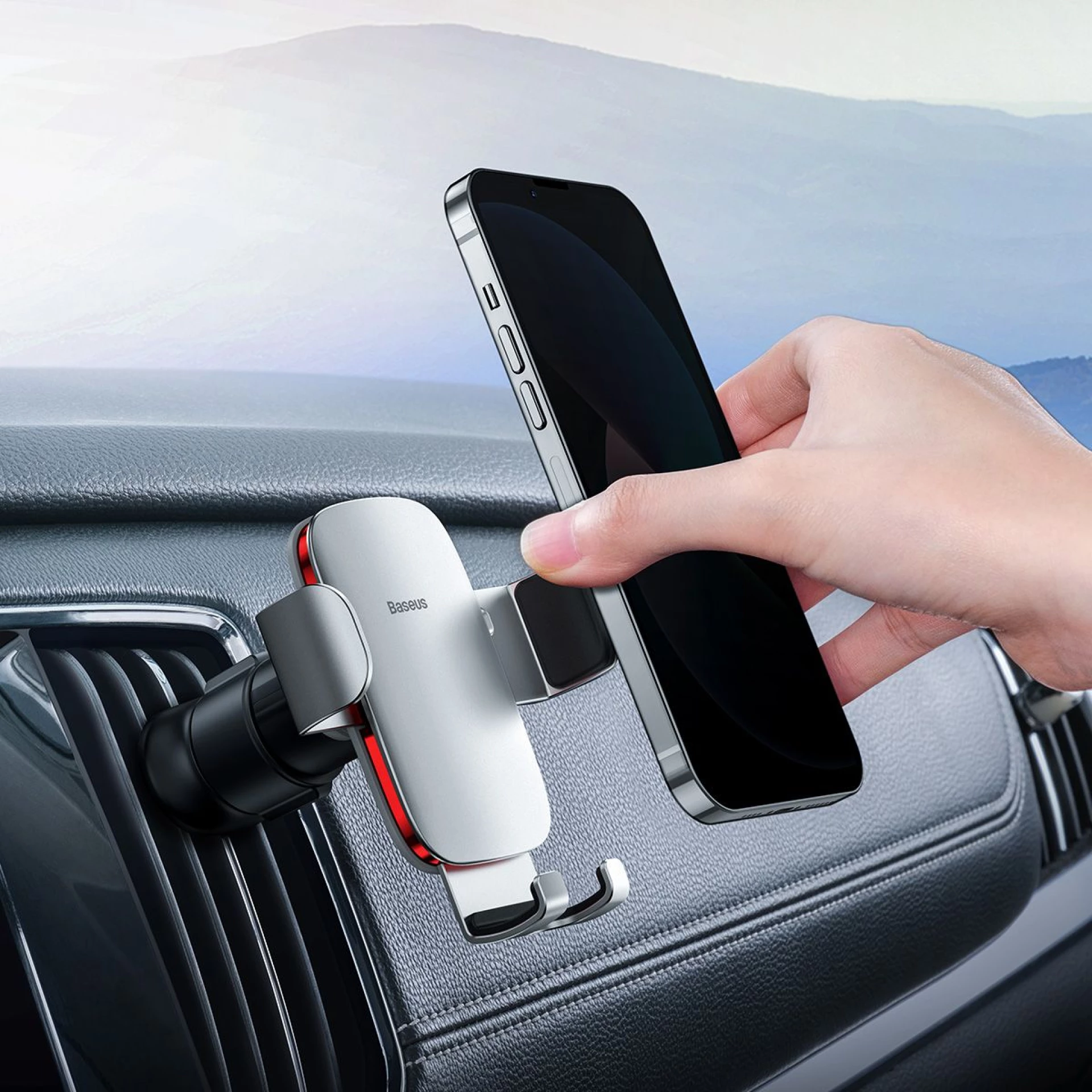 Auto stalak BASEUS gravitacijski za ventilaciju silver