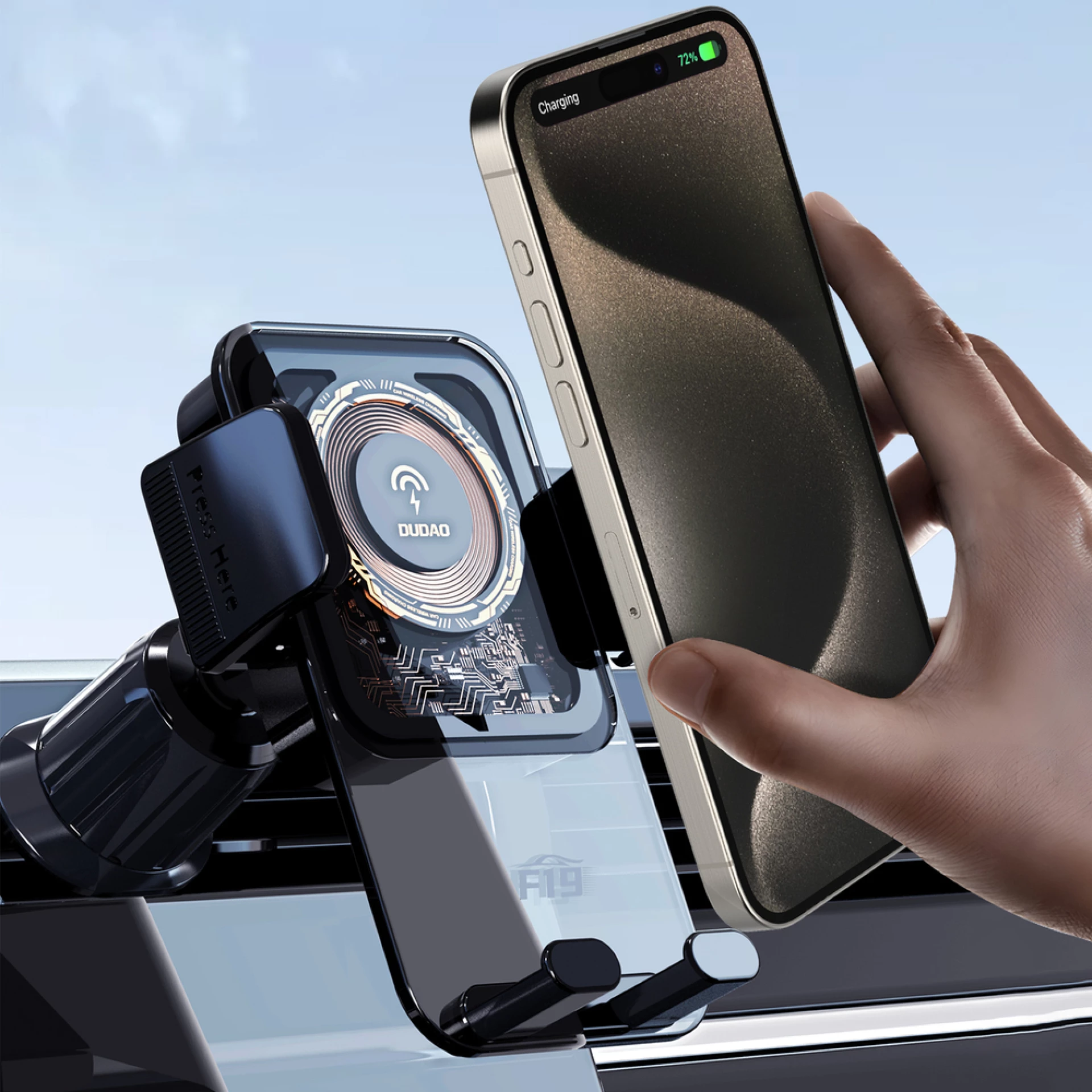 Autodržač Dudao F19 with 15W inductive charger for Dashboard/Vent