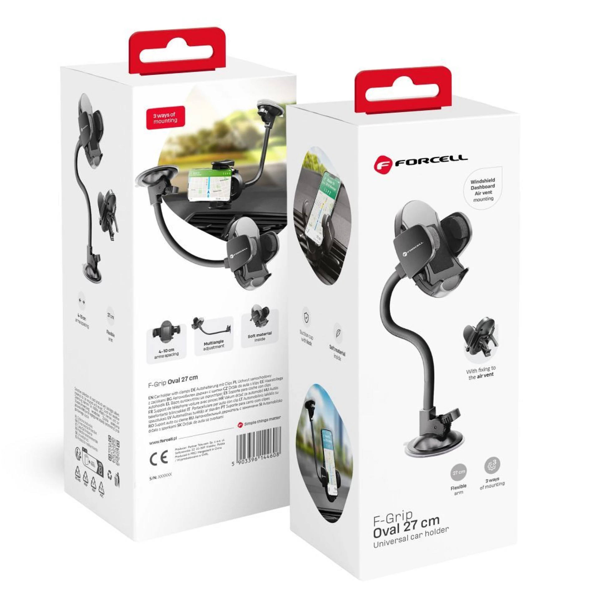 Autodržač FORCELL F-Grip Oval 27cm windshield/dashboard/air vent crni