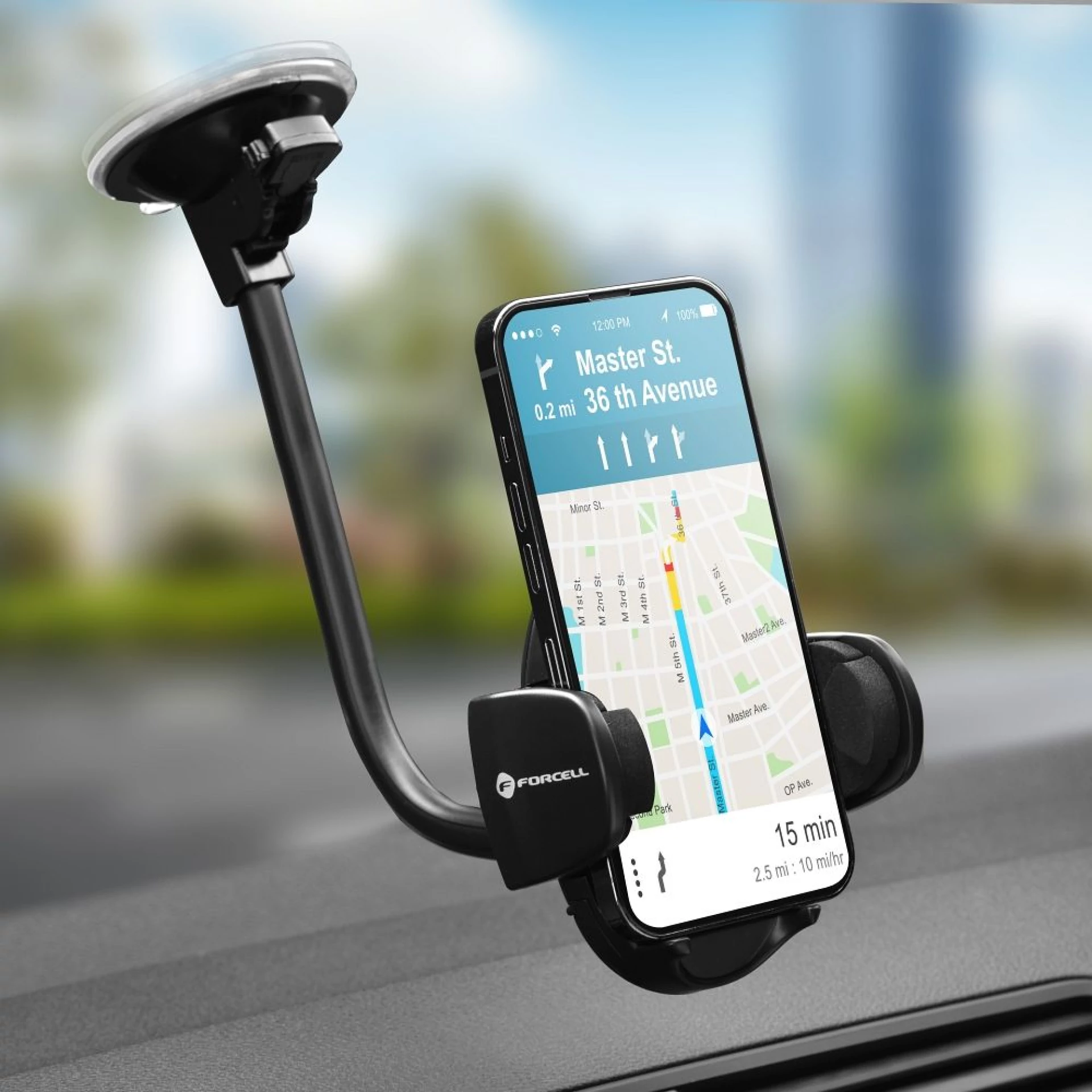 Autodržač FORCELL F-Grip Oval 27cm windshield/dashboard/air vent crni