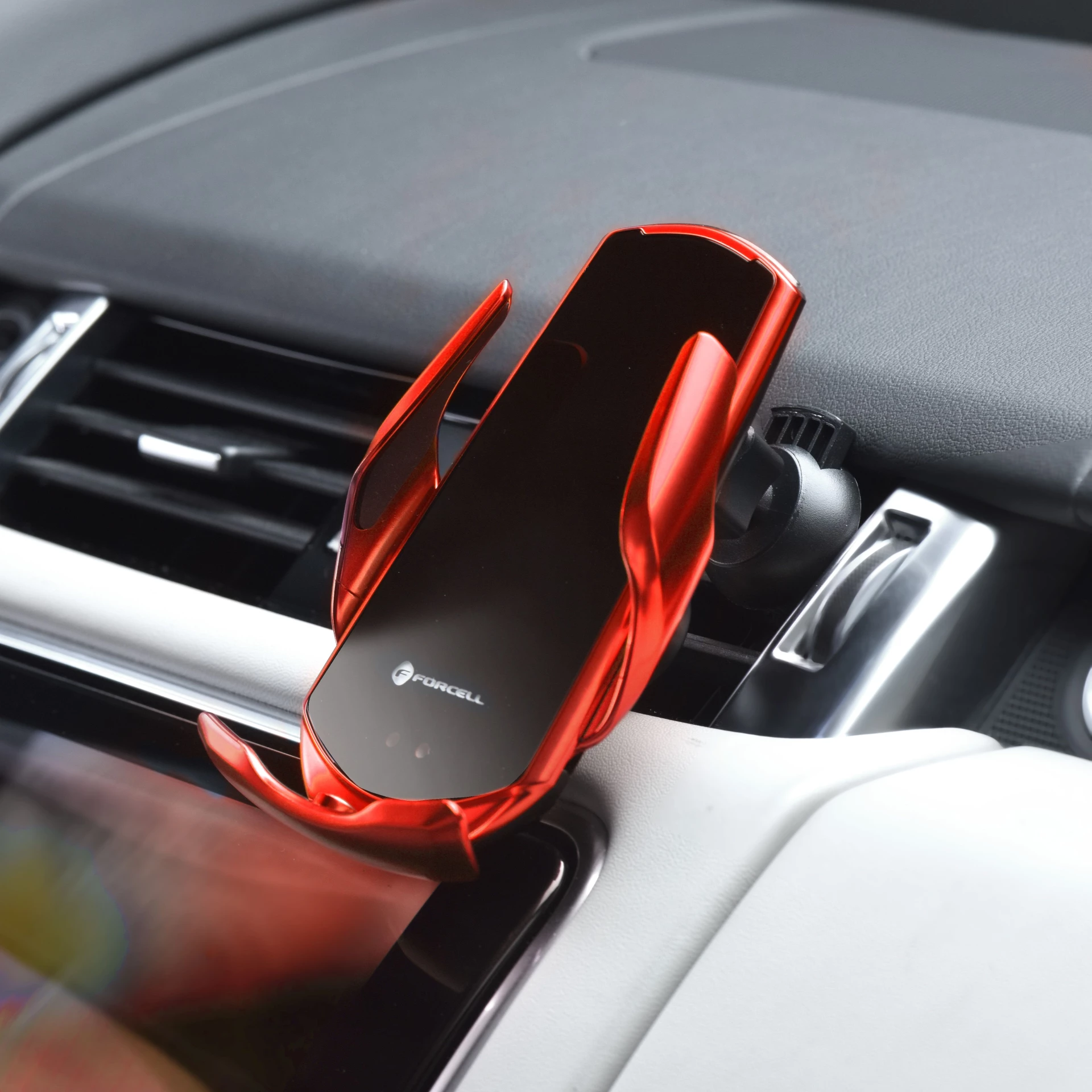 Autodržač Forcell sa wireless charging + automatic sensor HS1 15W crveni