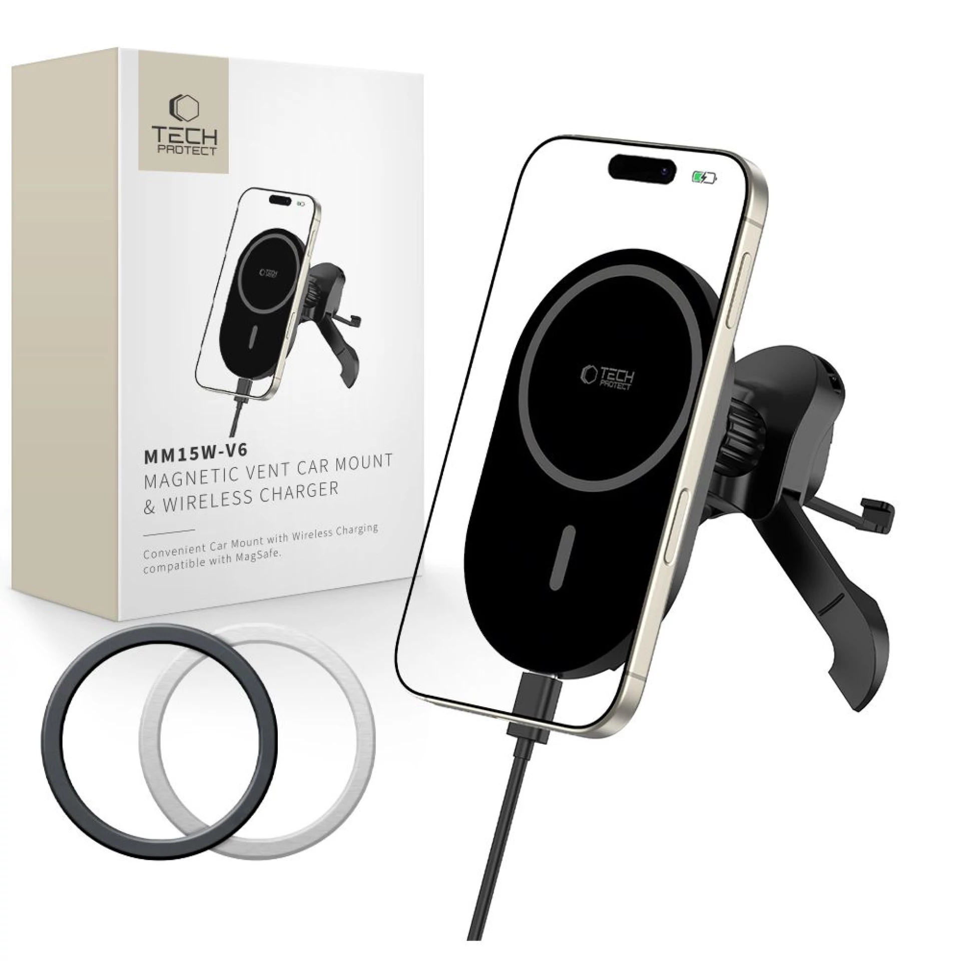 Autodržač Tech-Protect MM15W-V6 Magnetic MagSafe Vent + wireless charger