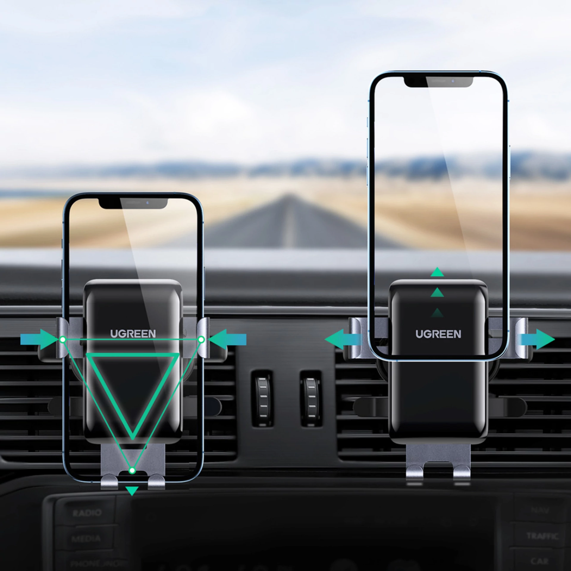 Autodržač Ugreen Round Grid Car Phone Holder gray
