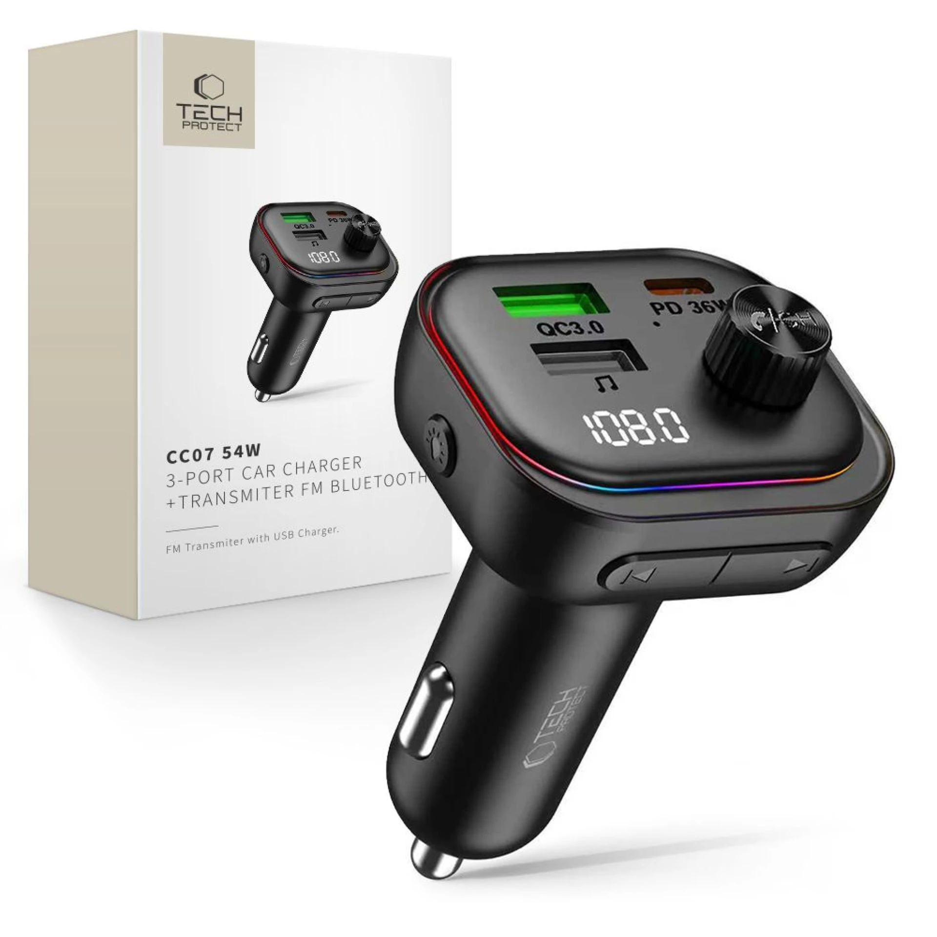 Autopunjač Tech-Protect CC07 3-Port PD 54W + BT FM Transmiter