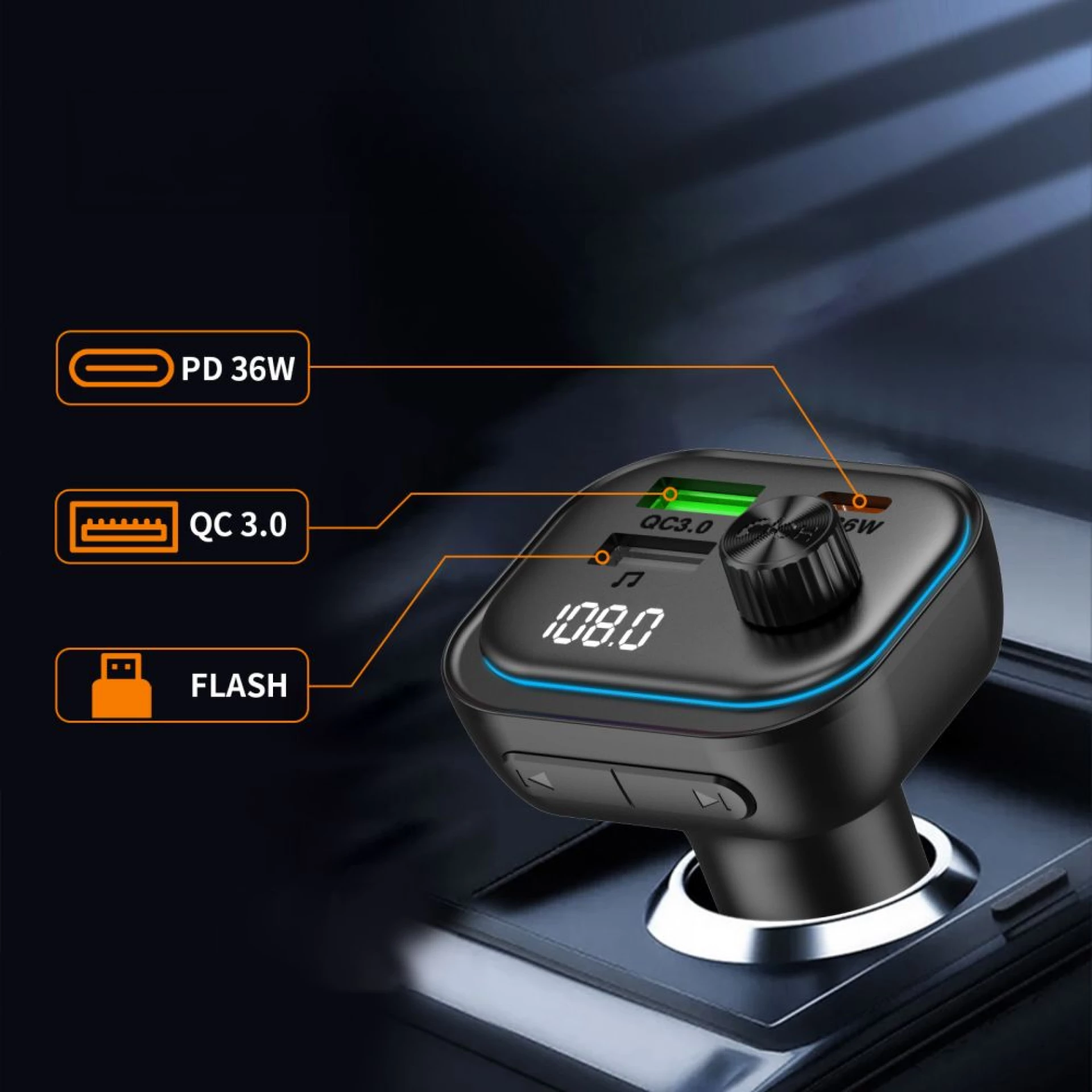 Autopunjač Tech-Protect CC07 3-Port PD 54W + BT FM Transmiter