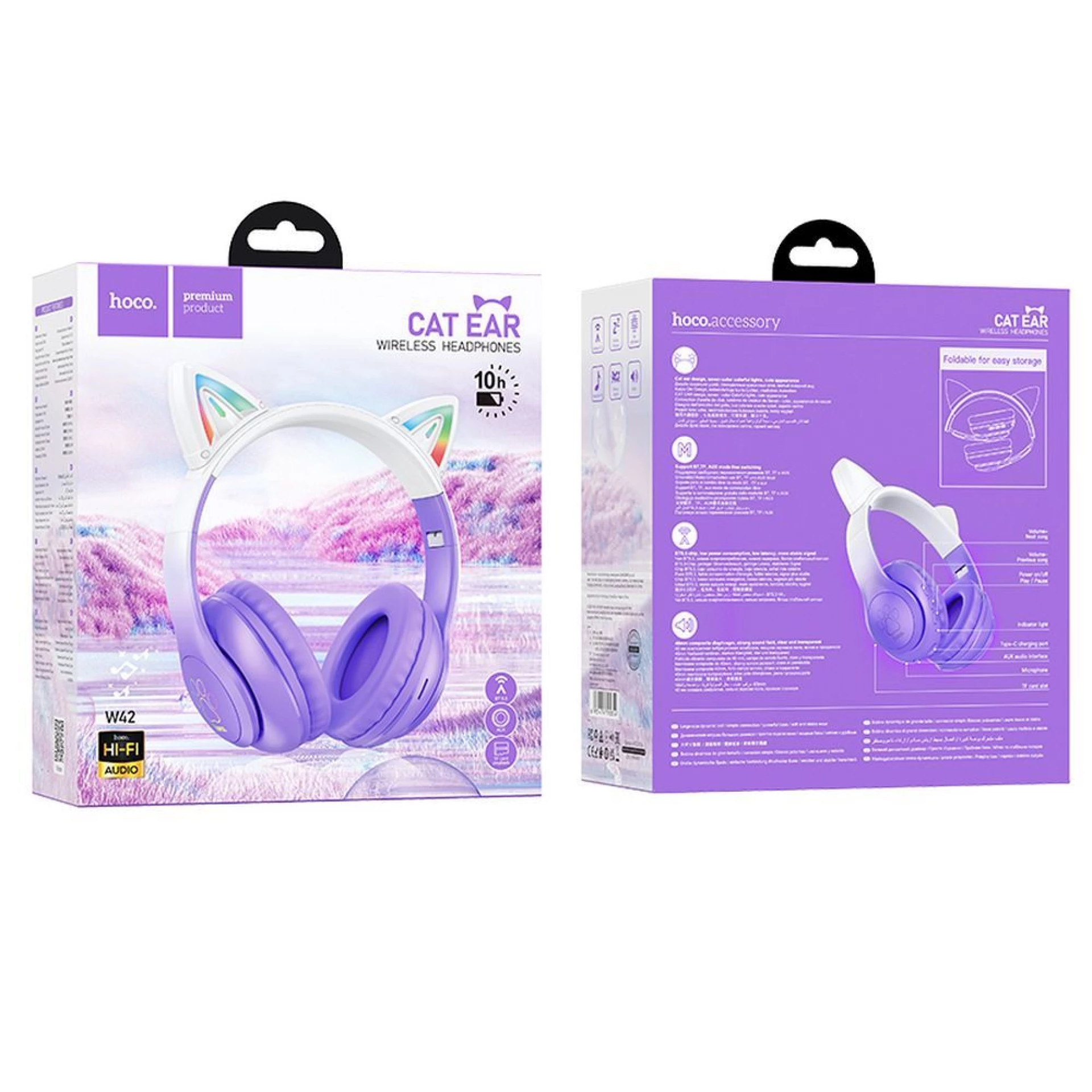 Bežične slušalice HOCO bluetooth W42 Cat Ear purple grape
