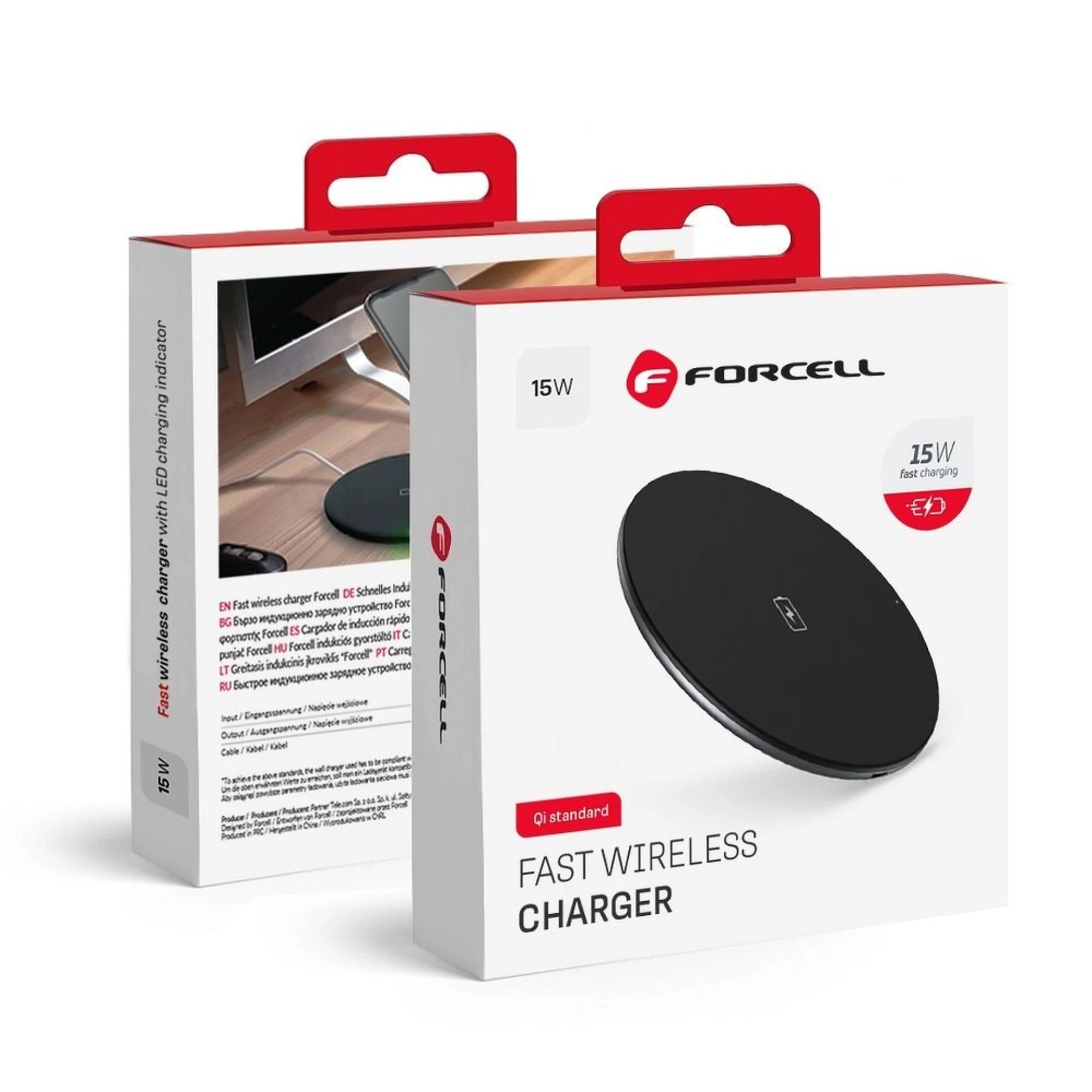 Bežični punjač FORCELL F-ENERGY fast wireless charger Qi QC 15W crni