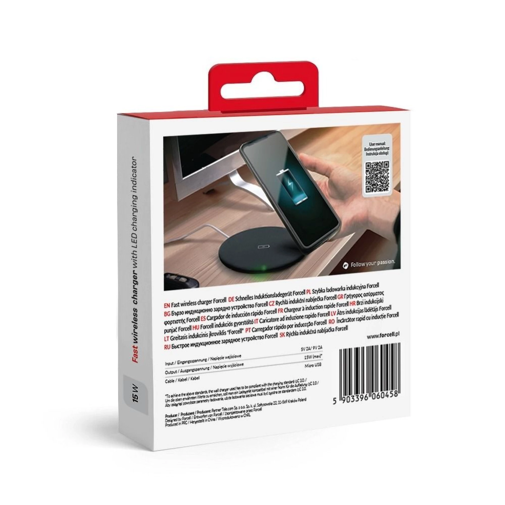 Bežični punjač FORCELL F-ENERGY fast wireless charger Qi QC 15W crni