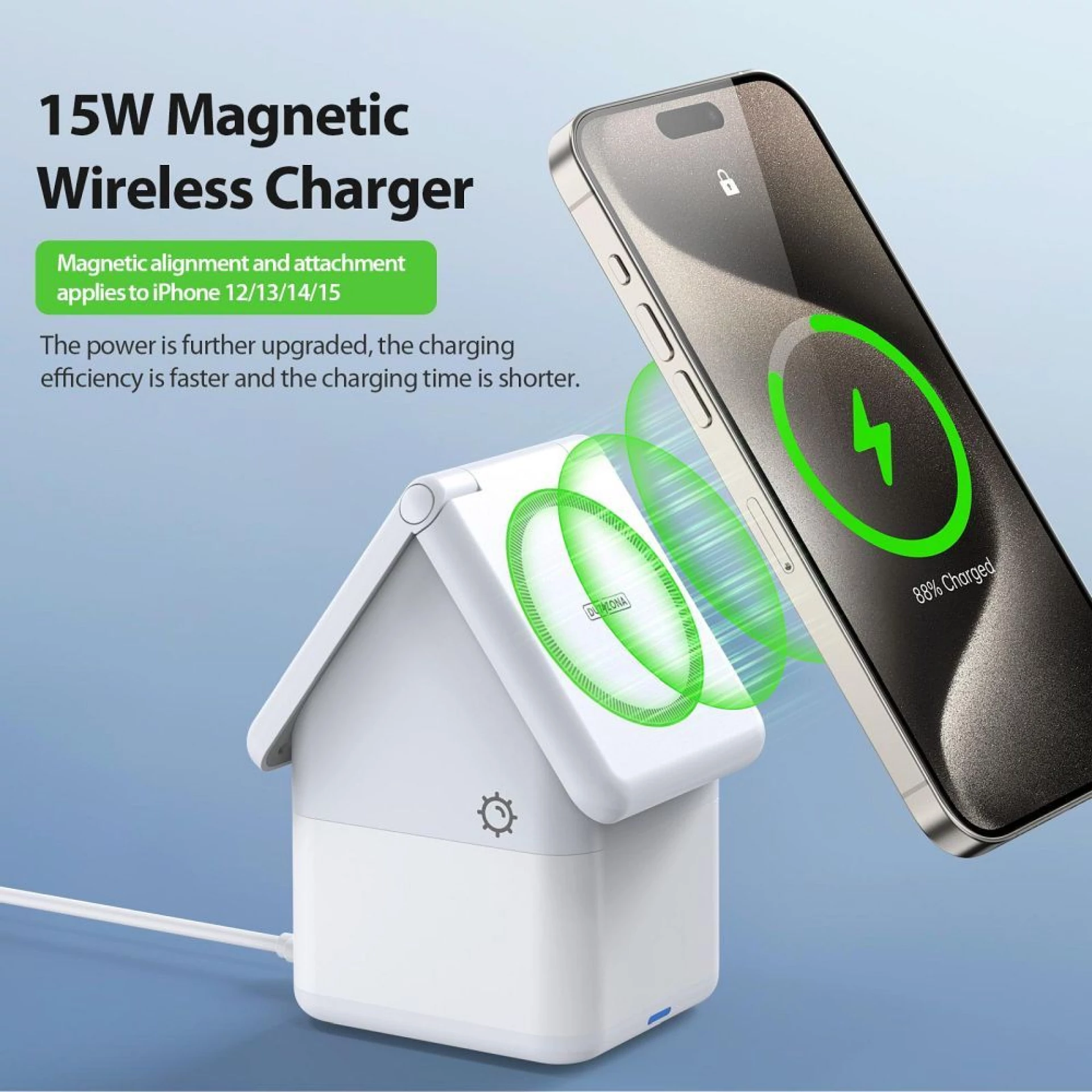 Bežični punjač W20 4-in-1 House-shaped Magnetic Charger Stand 15W bijeli