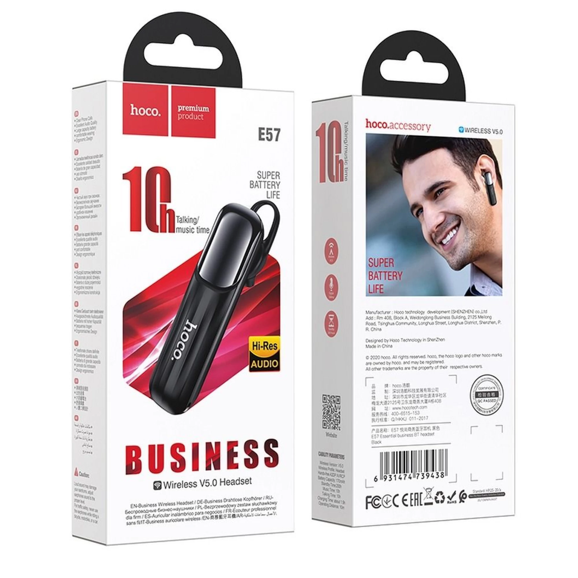 Bluetooth slušalica HOCO E57 crna