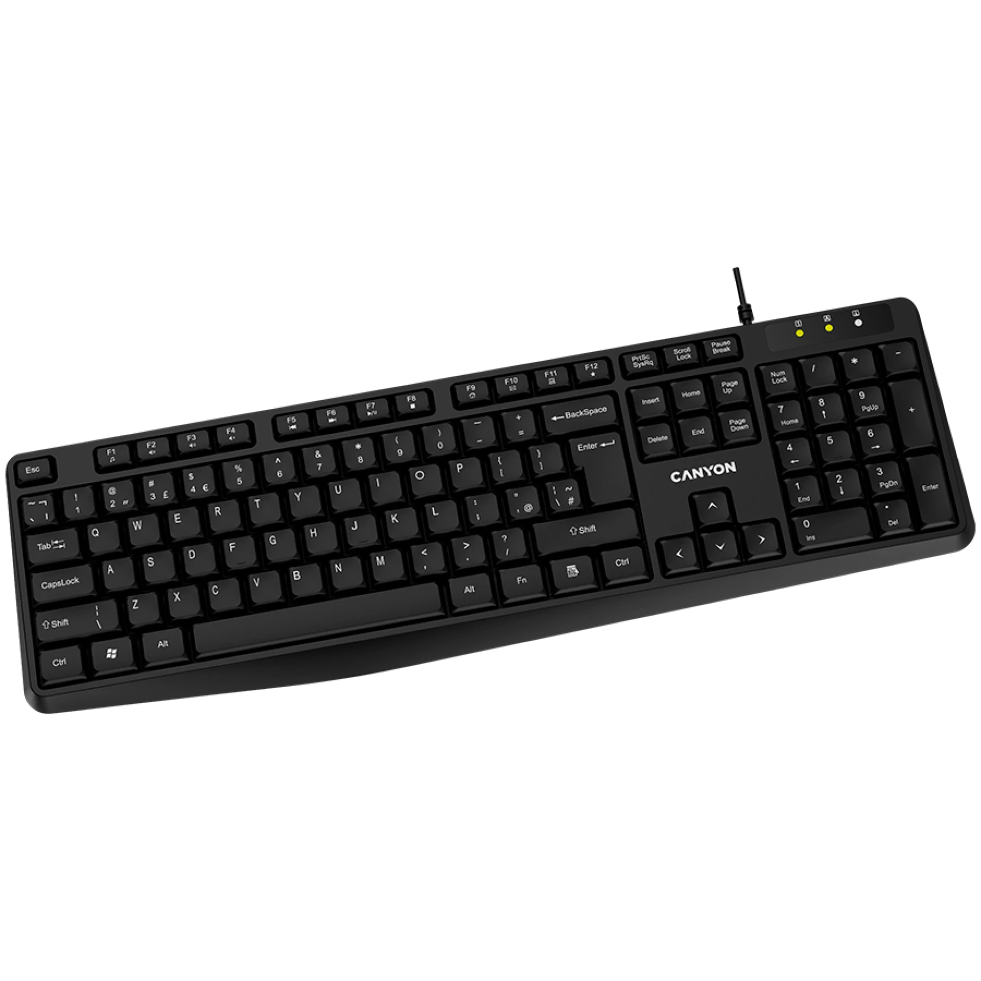 CANYON KB-1, Wired Keyboard, 104 keys, USB2.0, Black, cable length 1.5m, 443*145*24mm, 0.37kg, Adriatic