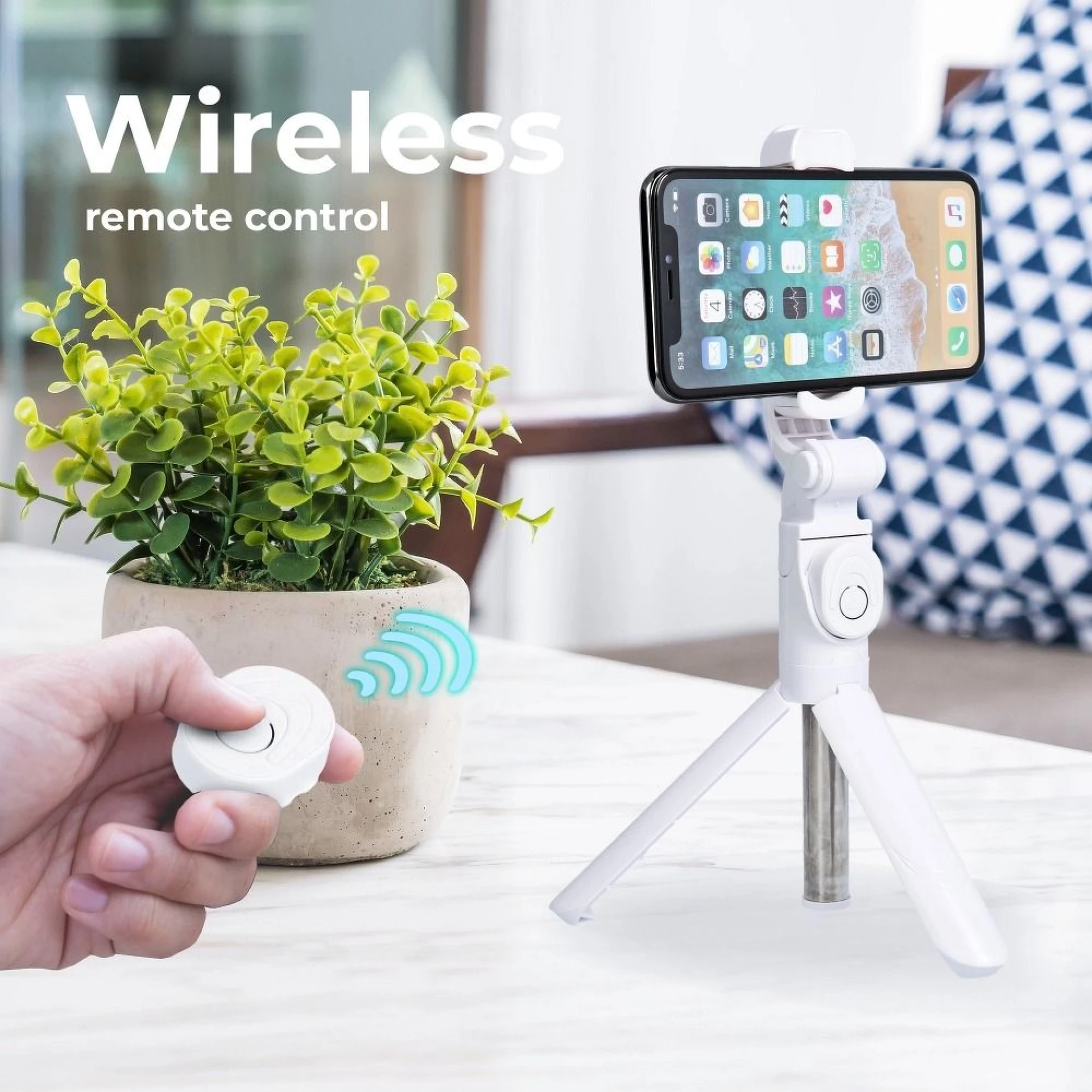 Combo selfie stick with tripod and remote control bluetooth white SSTR-12