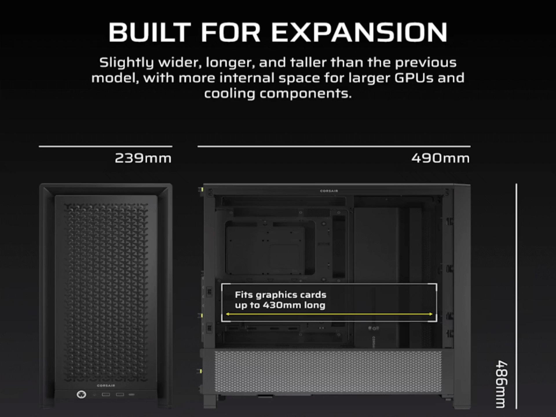 CORSAIR FRAME 4000D Case360mm radiator, 170mm cooler430mm GPU, ATX, Black