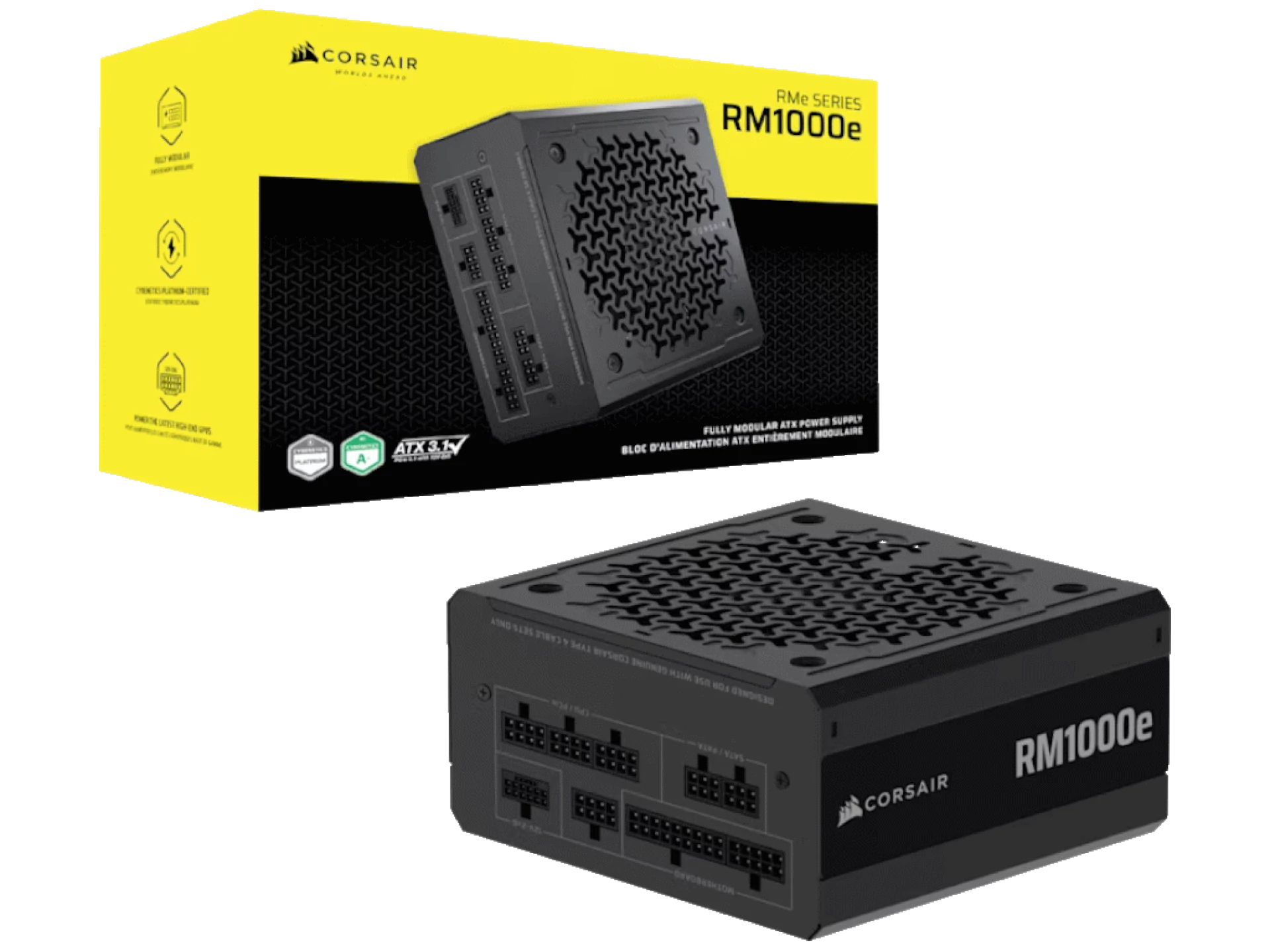 Corsair PSU 1000W RM1000eGold, Fully Modular, 12V-2x66xSATA, 3xPCIe, ATX 3.1, PCIe 5.1