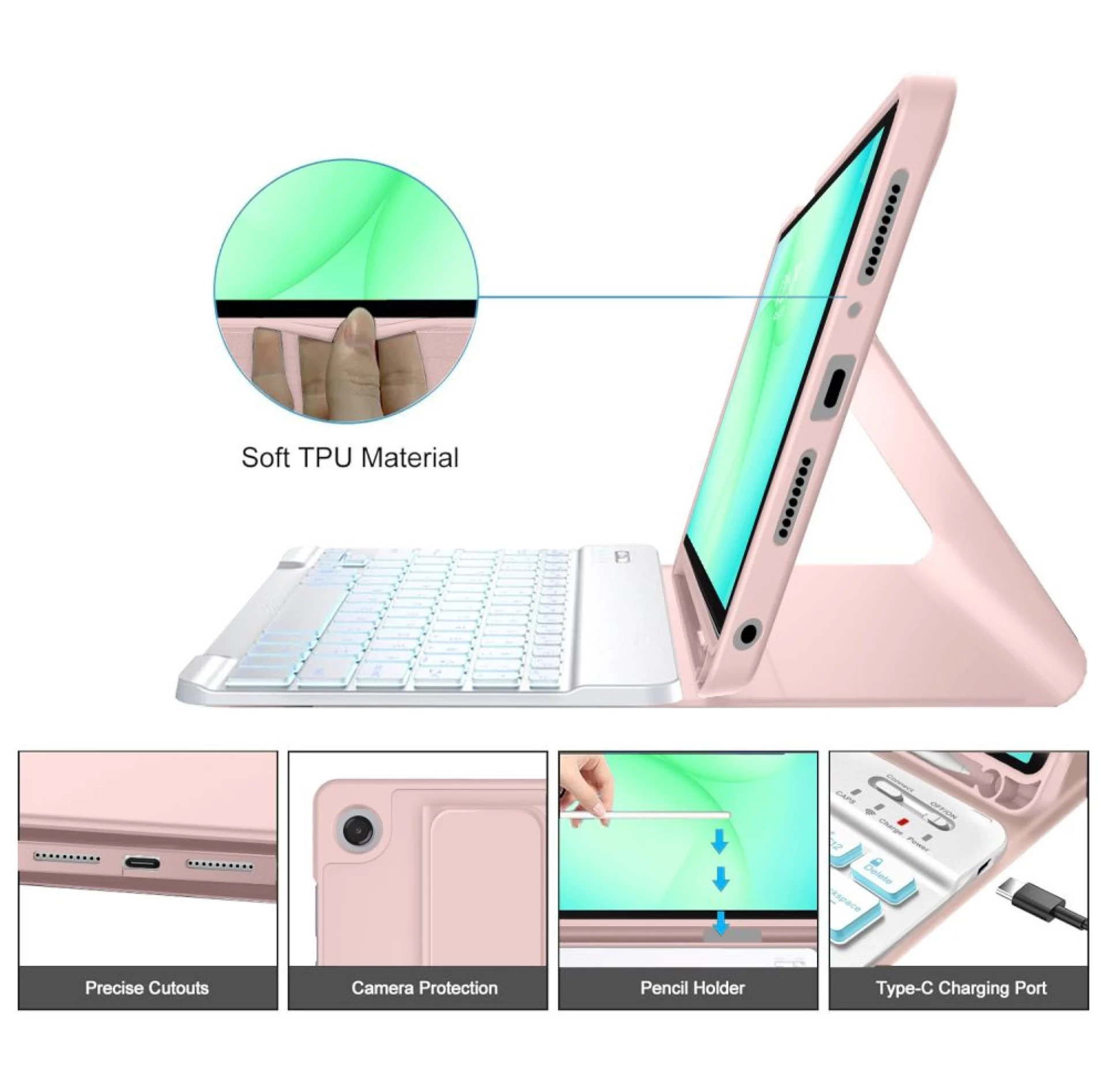 Futrola Tech-Protect SC Pen Case +keyboard za Samsung Tab A9+/A11+ 11.0 roza