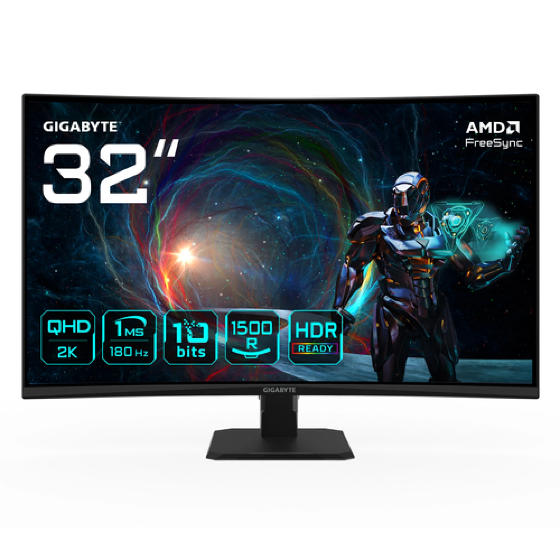 Gigabyte Monitor 31.5" GS32QCA31.5" VA 1500R, 2560x1440 QHD 250cd, 180Hz, 1ms, 2x HDMI, 1x DP