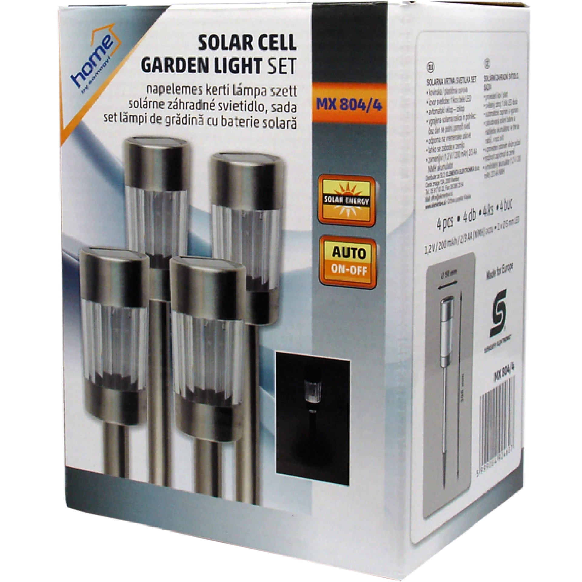 home Solarna vrtna LED lampa, metalna, set 4 komada, 300 mAh - MX 804/4