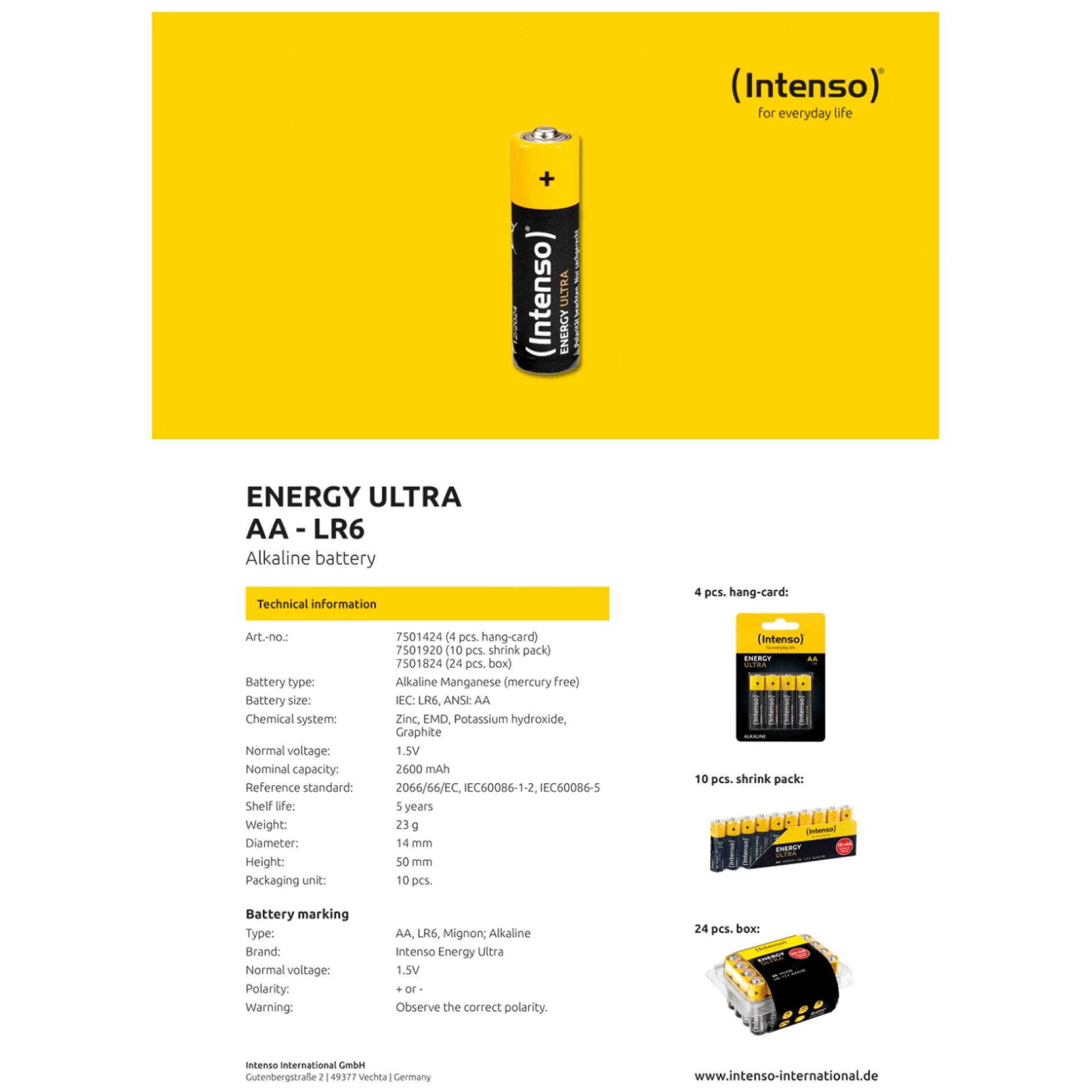 (Intenso) Baterija alkalna, AA LR6/4, 1,5 V, blister 4 kom