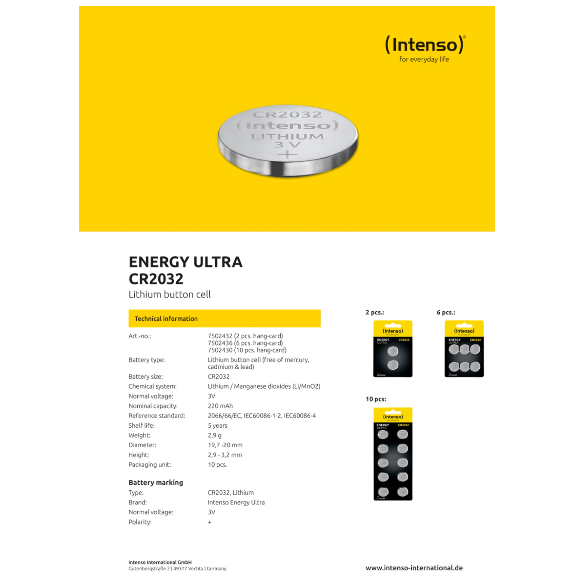 (Intenso) Baterija litijska, CR2032/6, 3 V, dugmasta, blister  6 kom