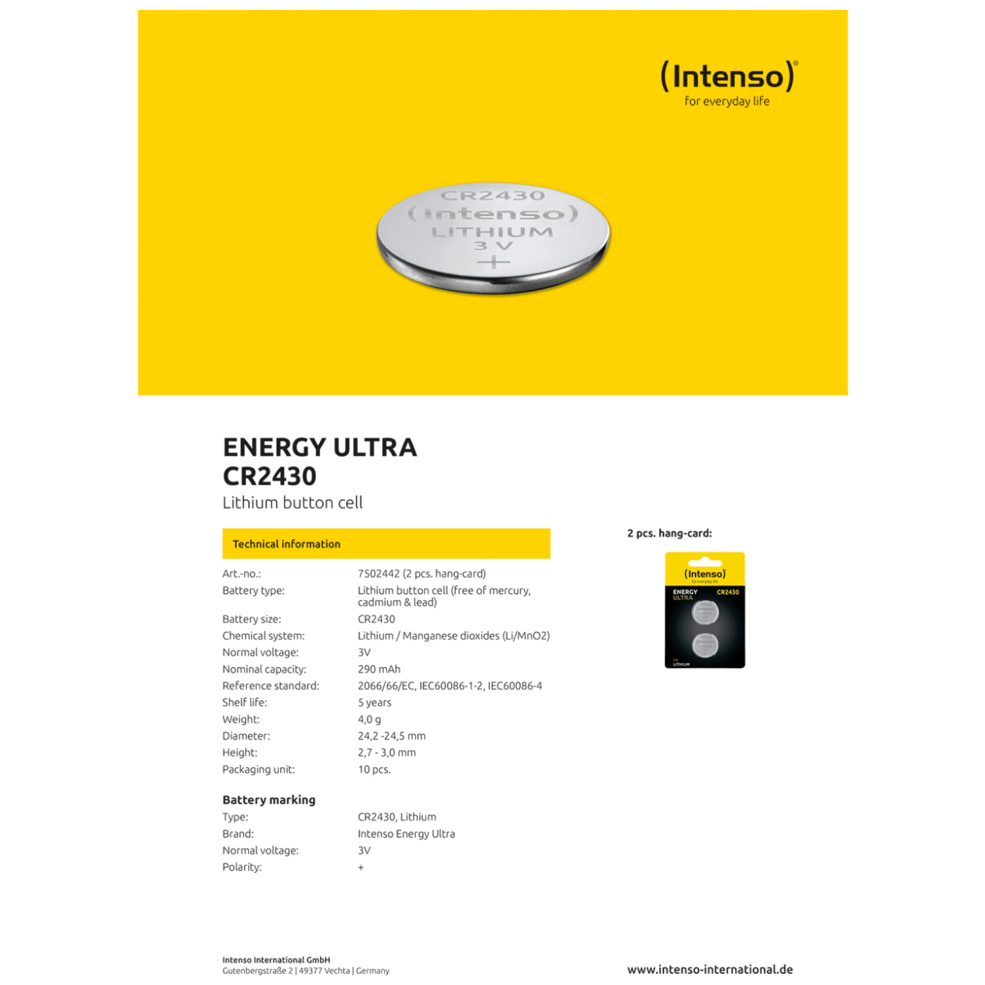 (Intenso) Baterija litijska, CR2430/2, 3 V, dugmasta, blister  2 kom