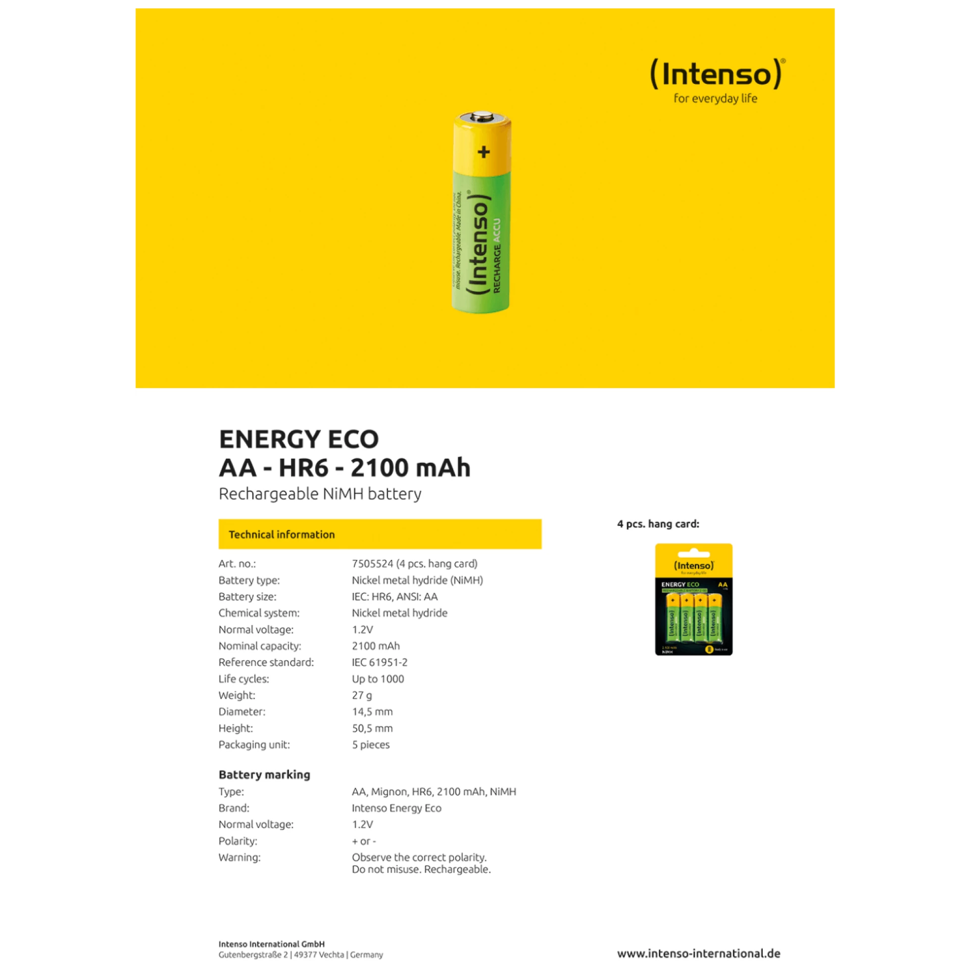 (Intenso) Baterija punjiva AA / HR6, 2100 mAh, blister 4 komada - AA / HR6/2100