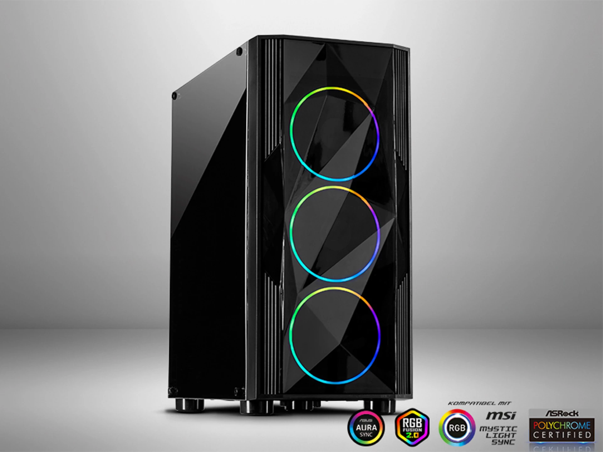 Inter-tech Case A-3401 ChevronRGB gaming, 3x RGB fans,Acrylic glass front panel