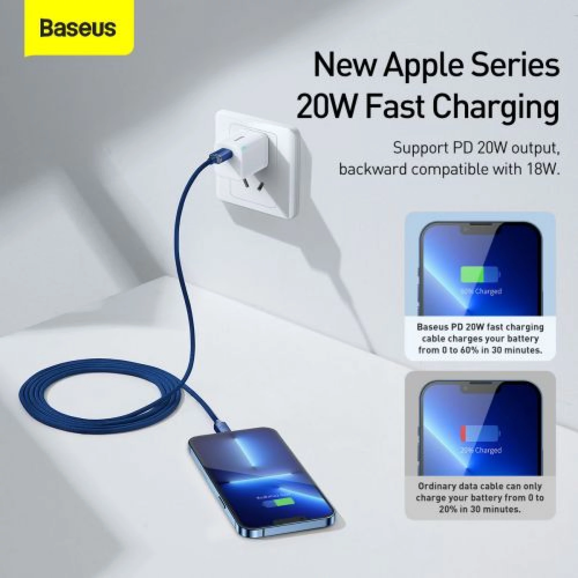 Kabl BASEUS Type C - Lightning PD 20W 2m plavi