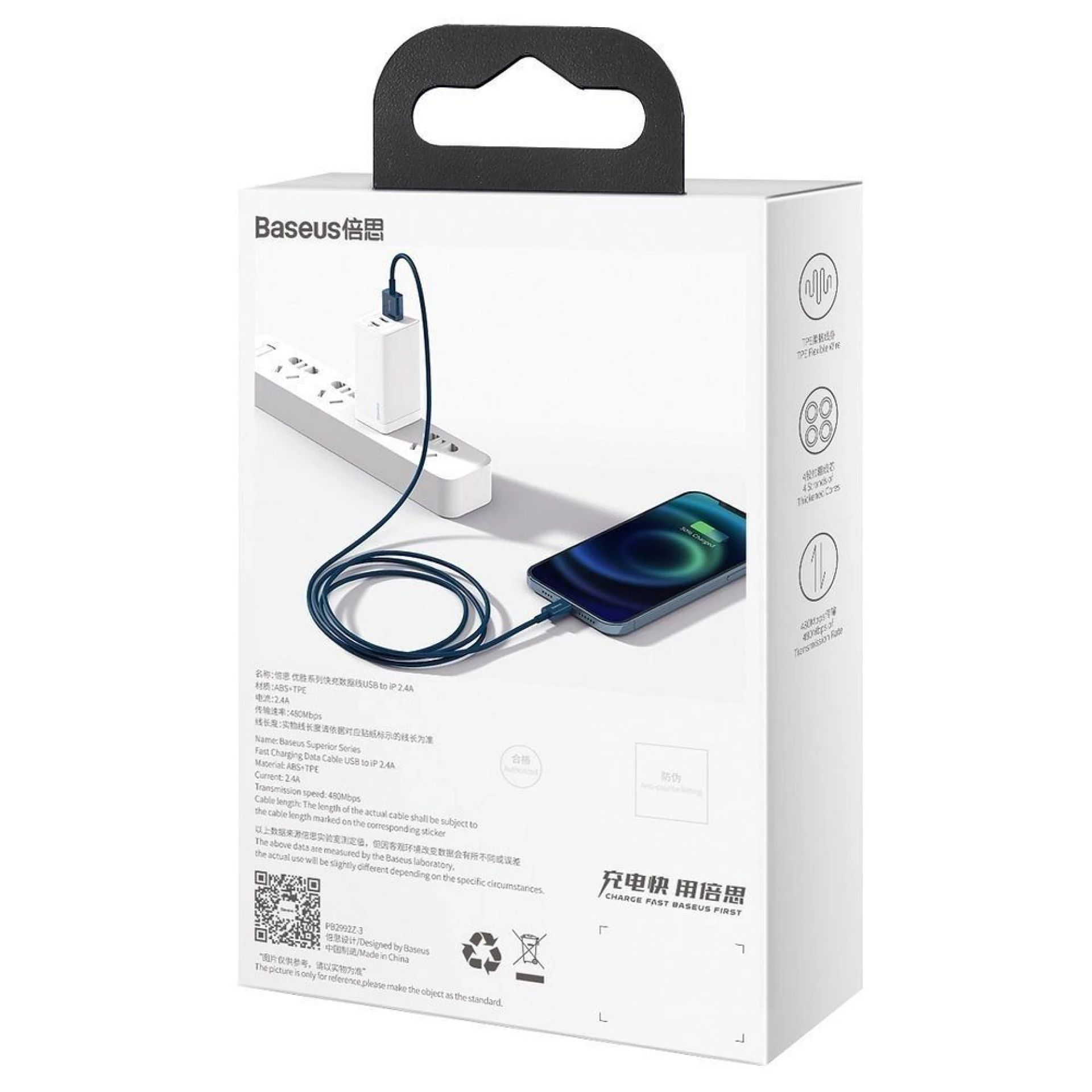 Kabl Baseus USB A to Lightning 2.4A Superior 1m plavi