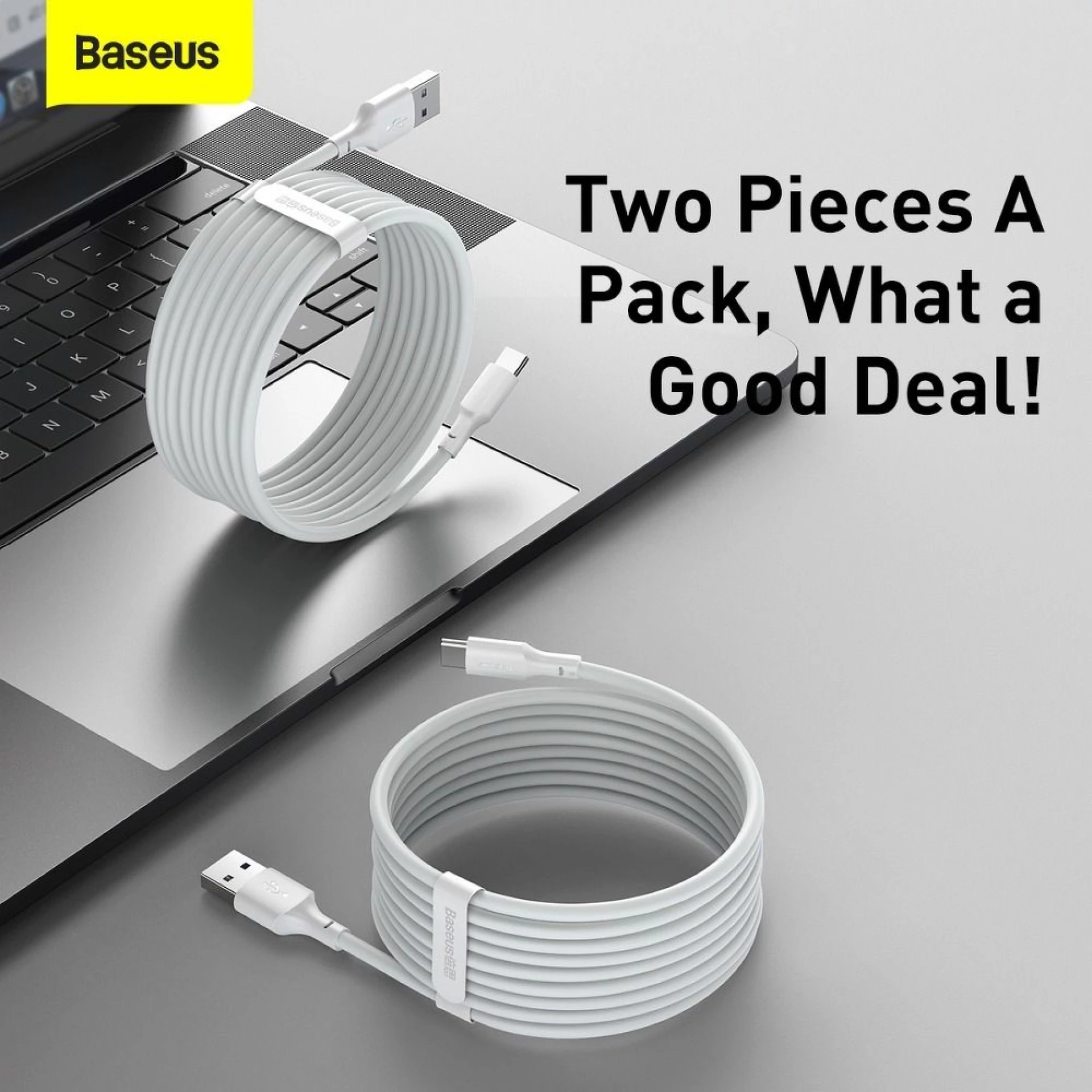 Kabl BASEUS USB A - Type C 2.4A Wisdom 1.5m white (2 Pcs)