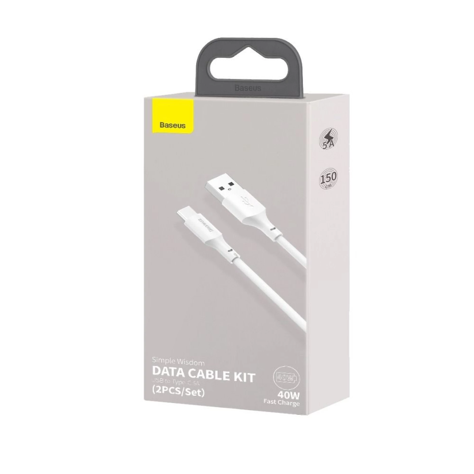 Kabl BASEUS USB A - Type C 2.4A Wisdom 1.5m white (2 Pcs)
