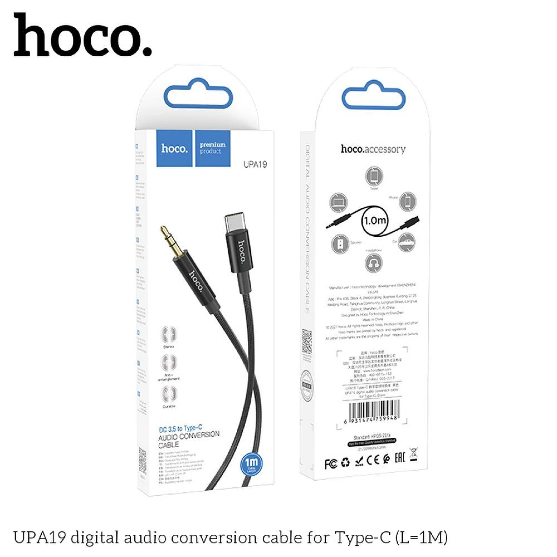 Kabl HOCO AUX Jack 3,5 mm to Type C UPA19 1 m black
