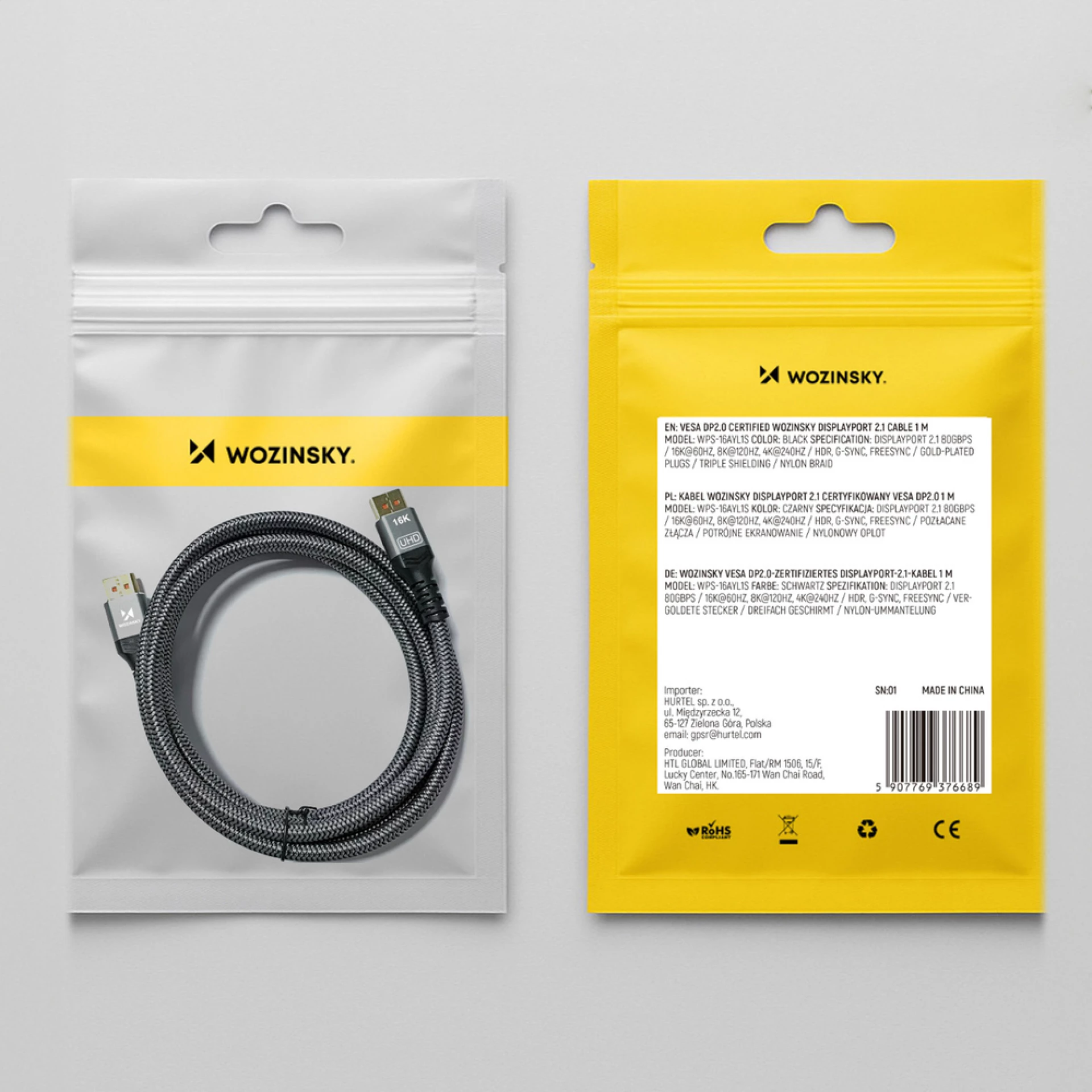 Kabl Wozinsky DisplayPort 2.1 16K WPS-16AYL2S 2m