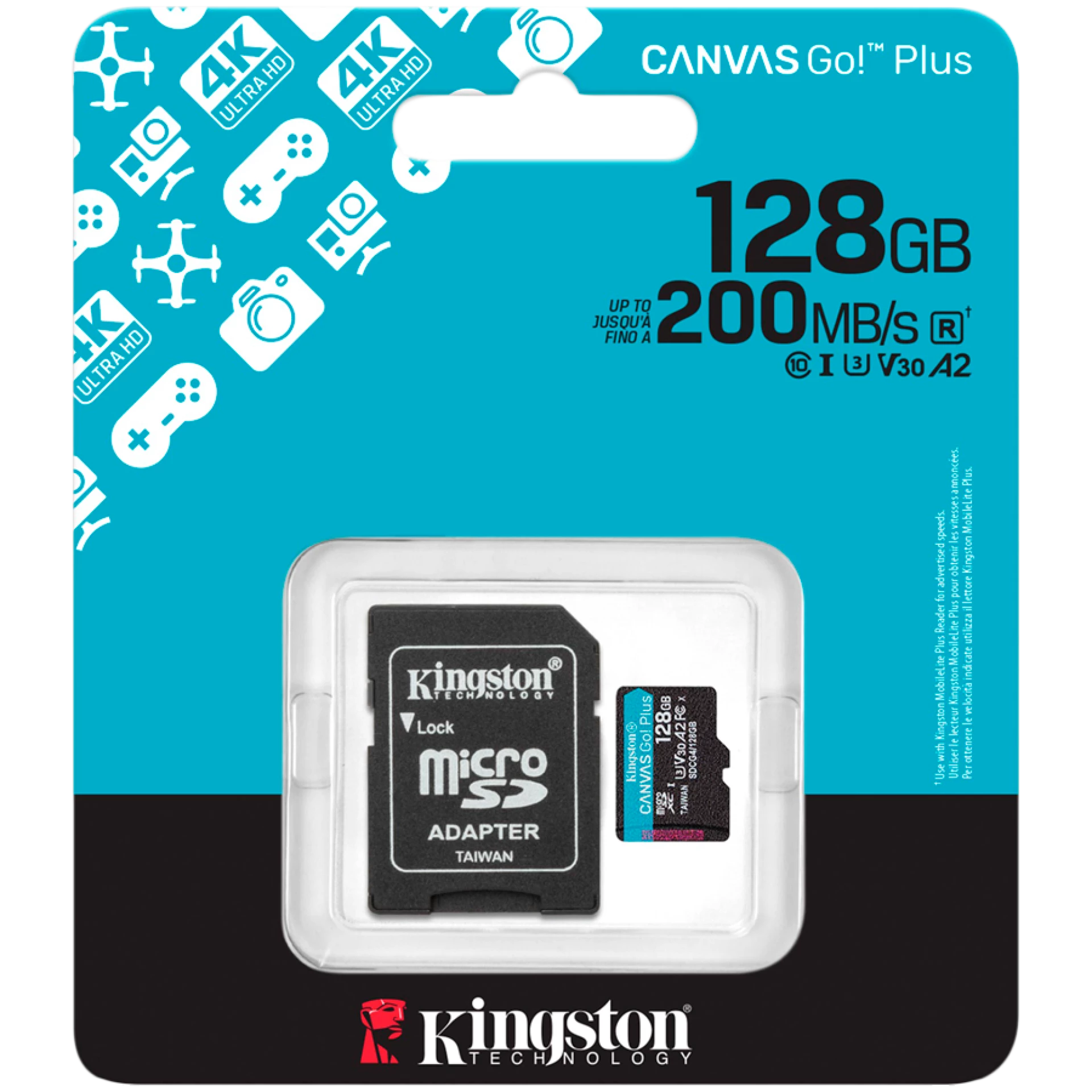 KINGSTON 128GB microSDXC Canvas Go Plus Gen4 200MB/s A2 U3 V30 Card + Adapter