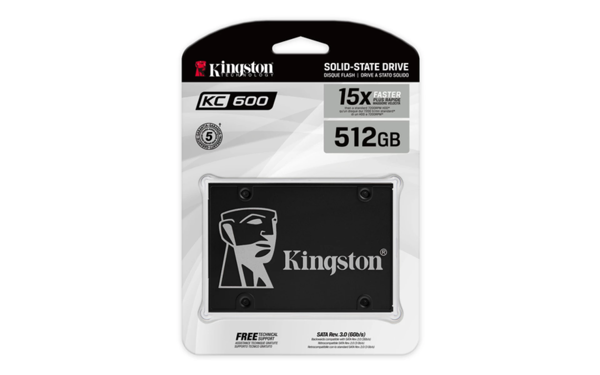 Kingston SSD 512GB 2.5" KC600SATA3,550/520MB/s3D TLC,XTS-AES 256-bit encryption