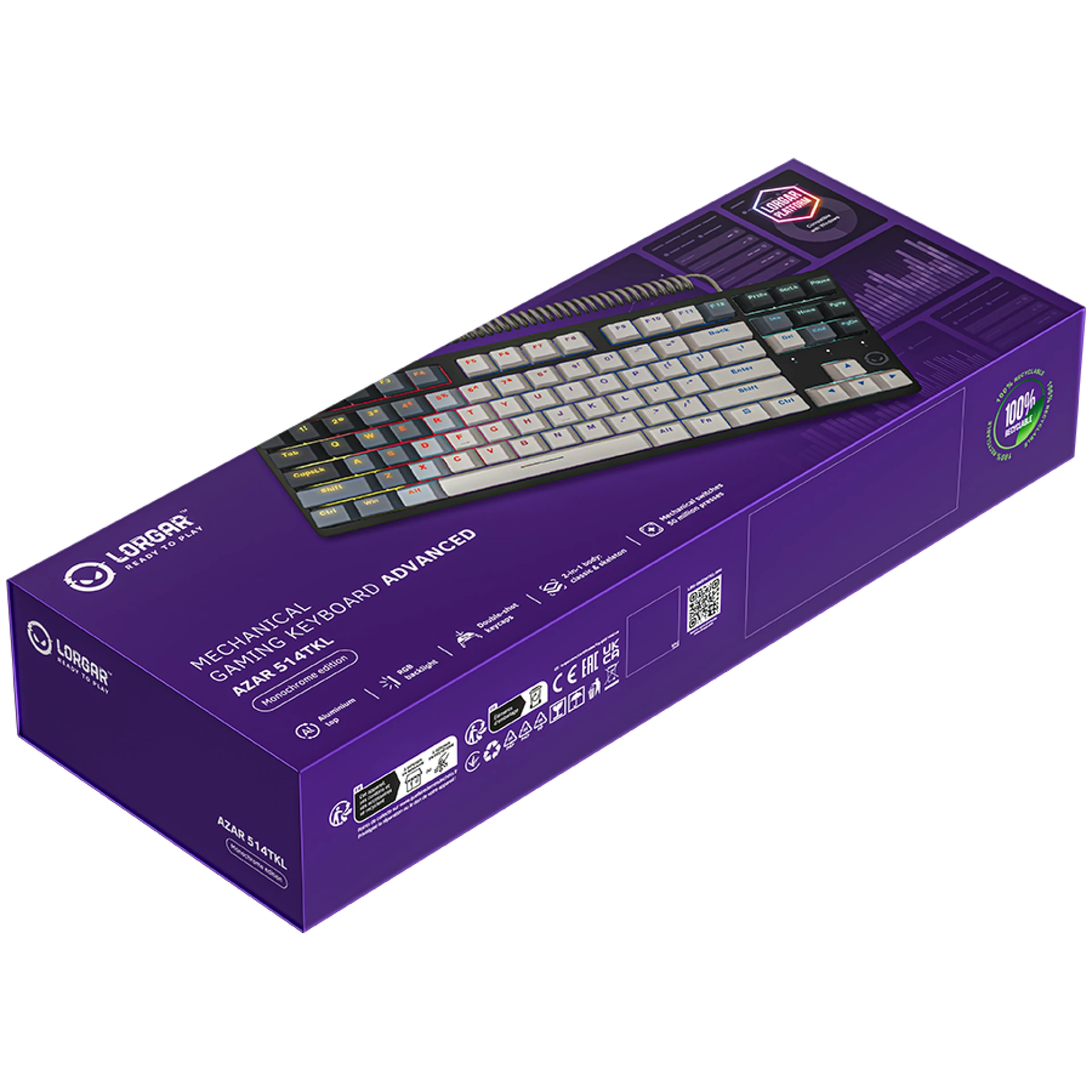 LORGAR Azar 514TKL, Wired RGB mechanical gaming keyboard, white, EN layout