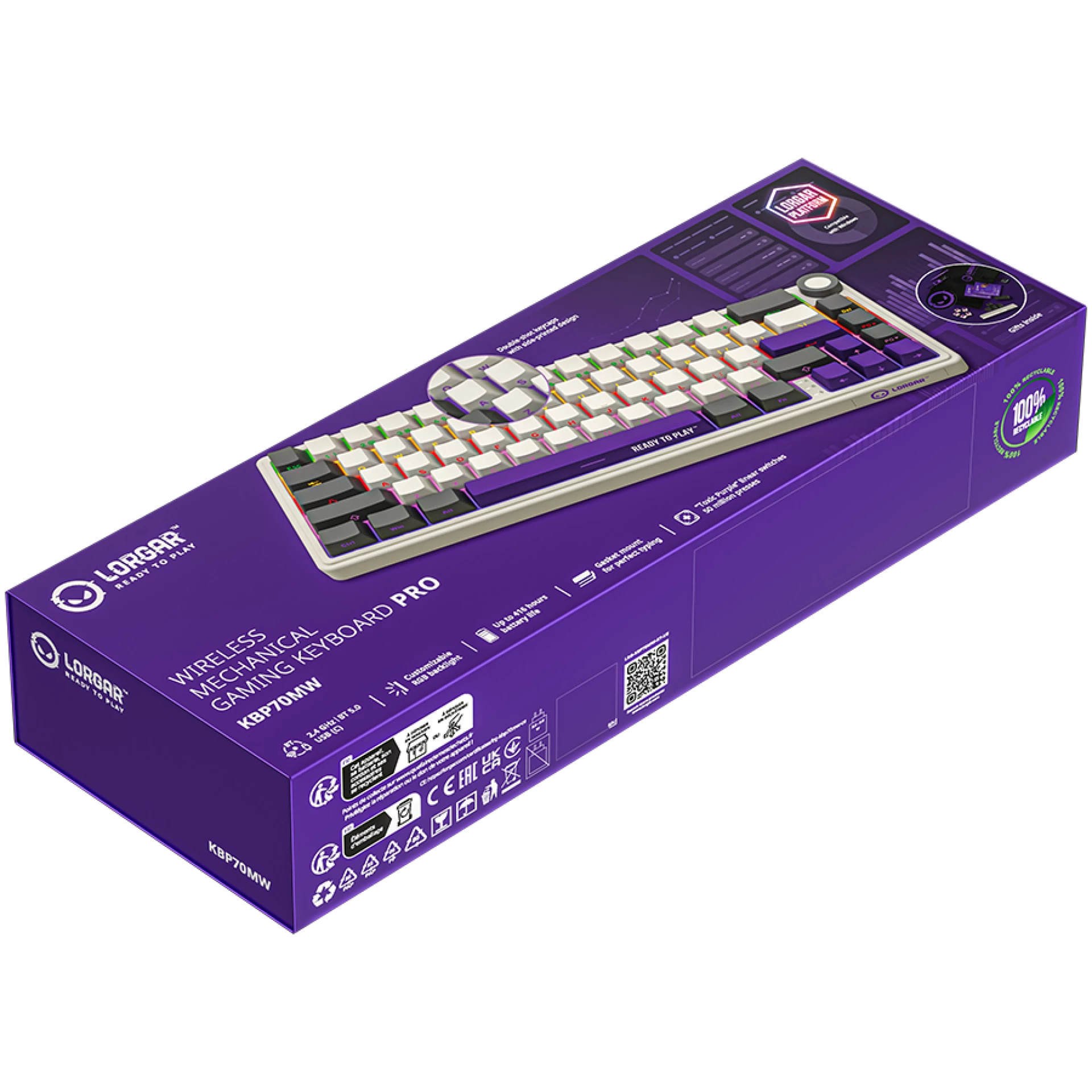 LORGAR KBP70MW, Wireless 65% Mechanical Gaming Keyboard Pro, Beige, CZ/SK layout