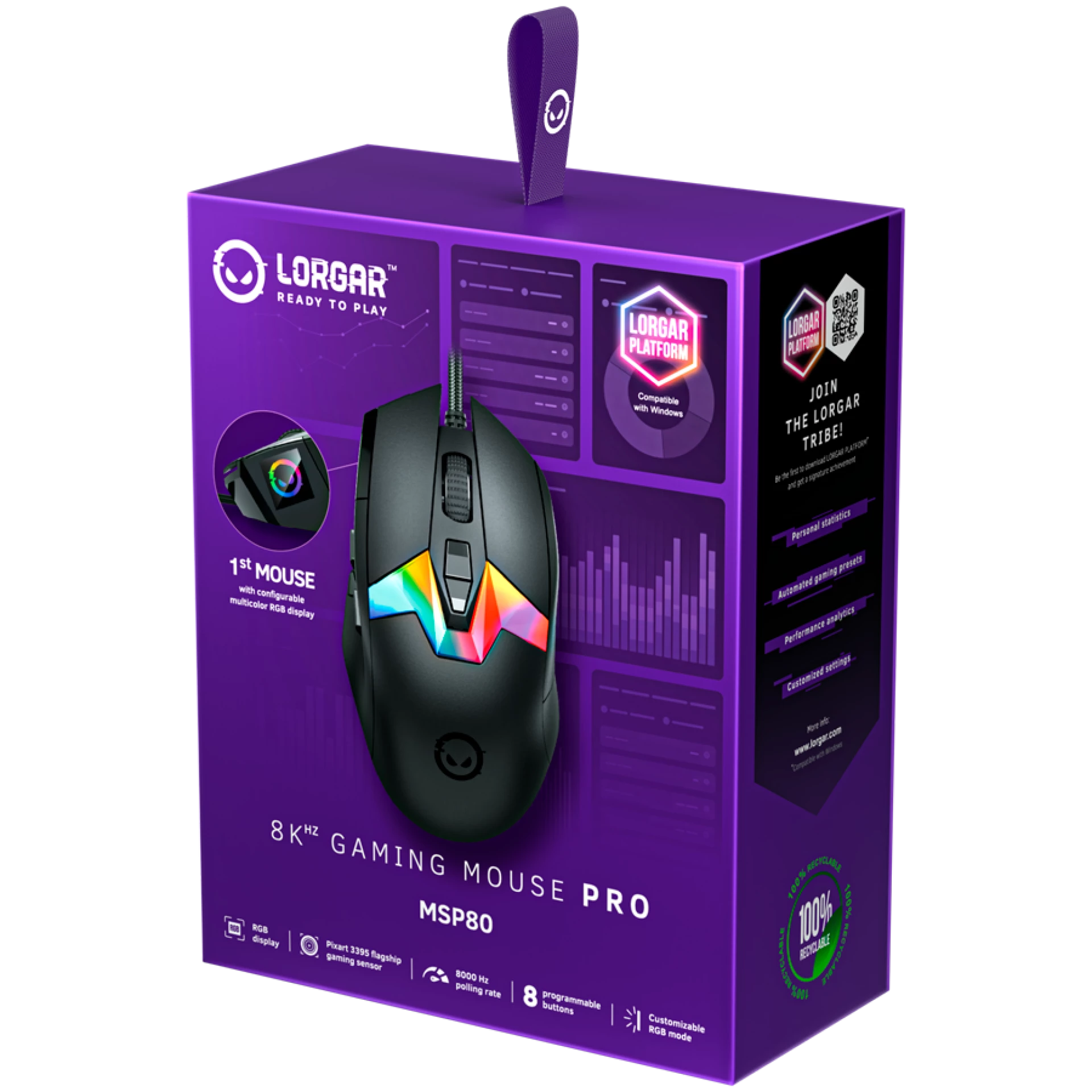 LORGAR MSP80, 8000 Hz Gaming Mouse Pro, Black
