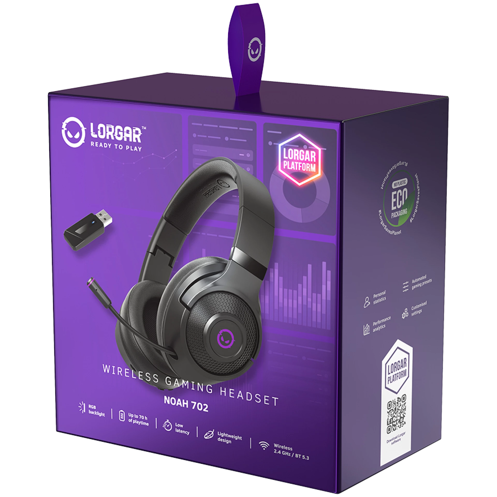 LORGAR Noah 702, Wireless Gaming Headset, black