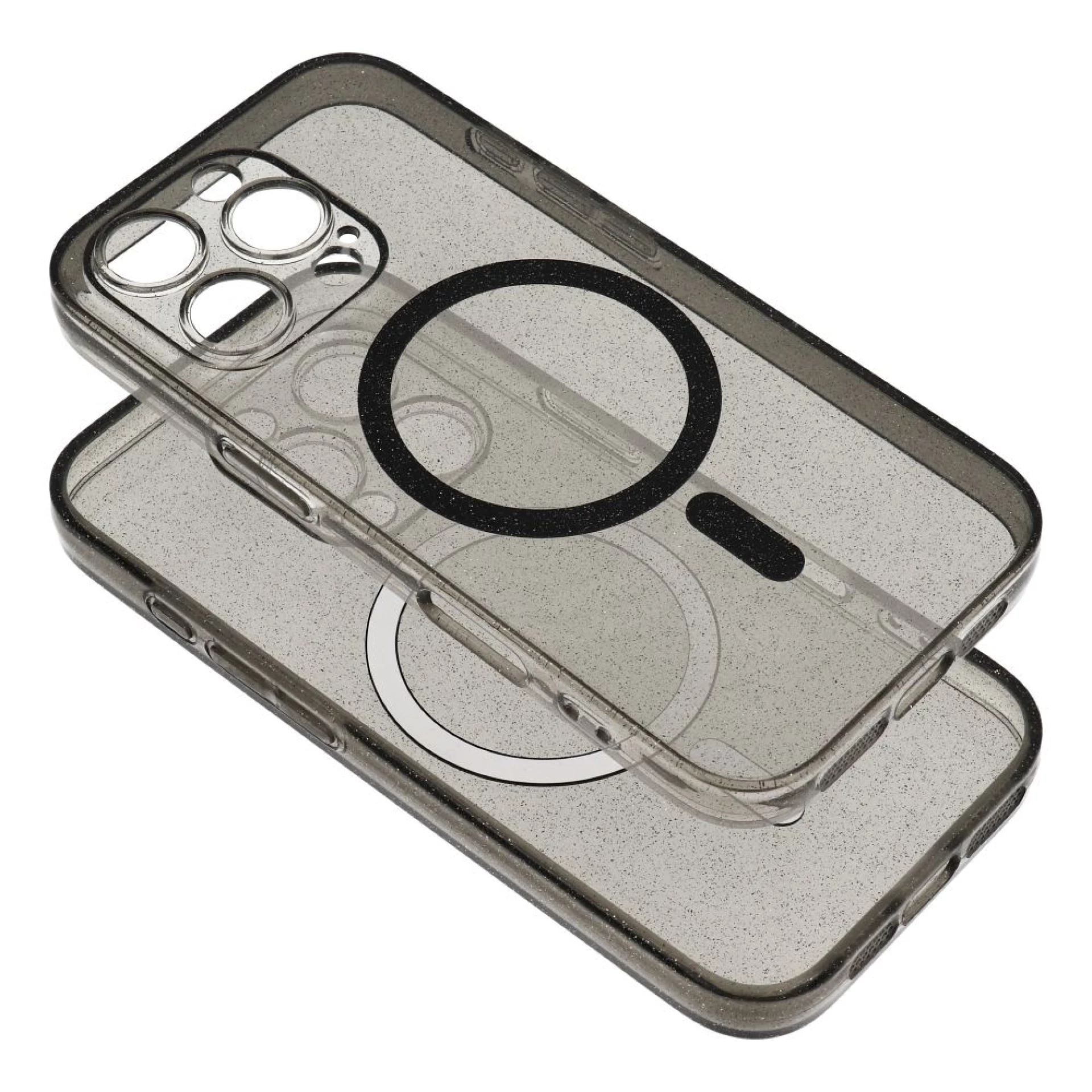 Maska Clear MAG cover MagSafe za iPhone 14 Pro crna glitter