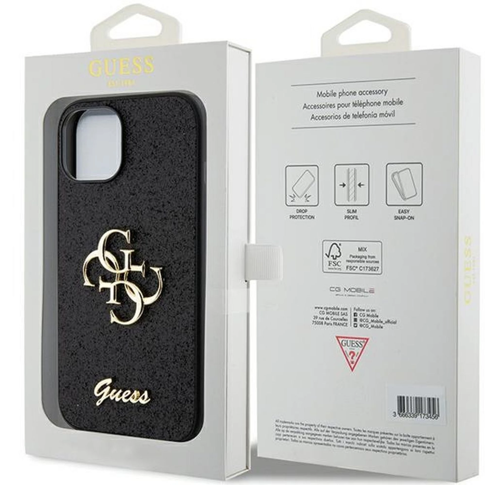 Maska GUESS Original faceplate za iPhone 15 (Fixed Glitter Big 4G)