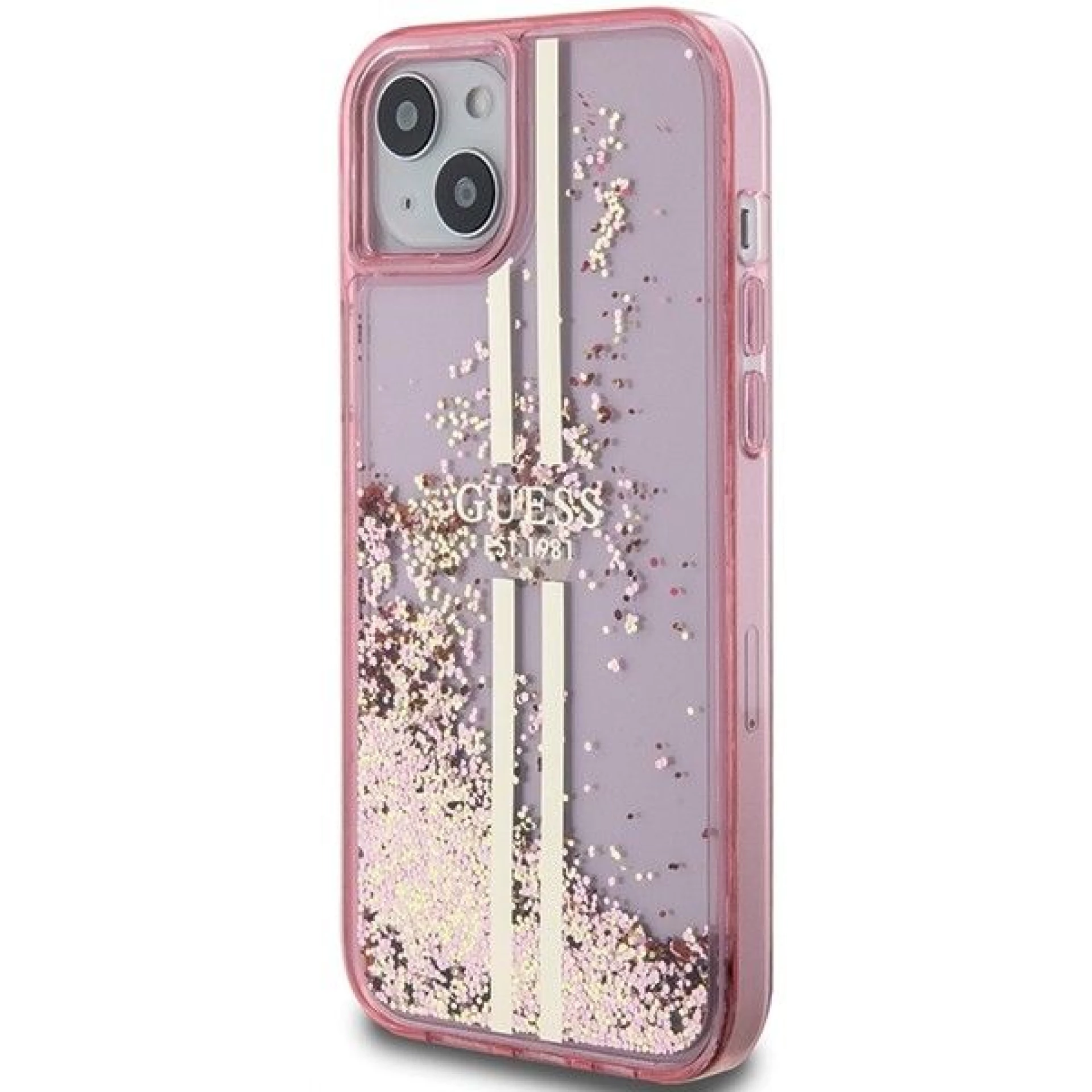Maska GUESS Original faceplate za iPhone 15 (Liquid Glitter Gold)