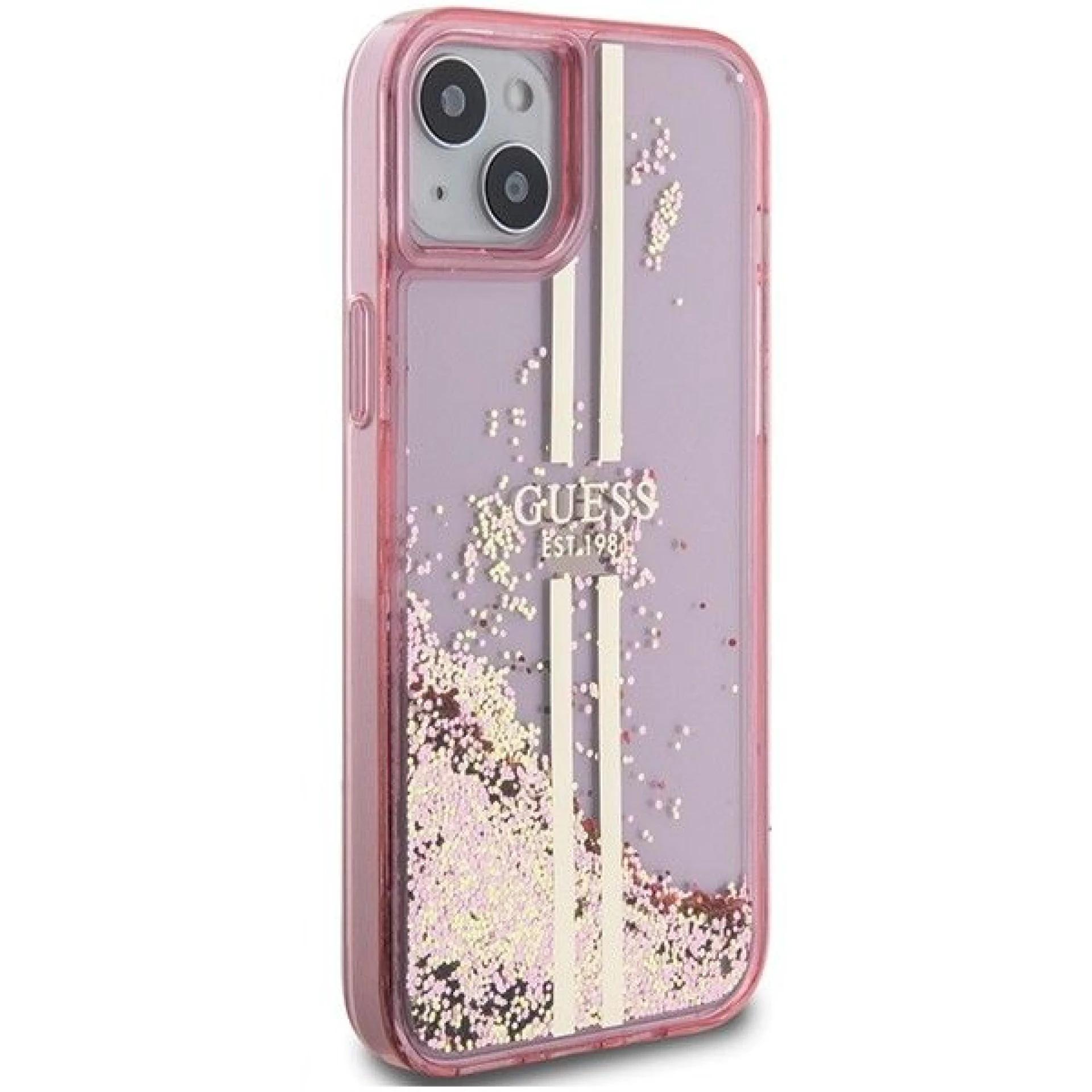 Maska GUESS Original faceplate za iPhone 15 (Liquid Glitter Gold)