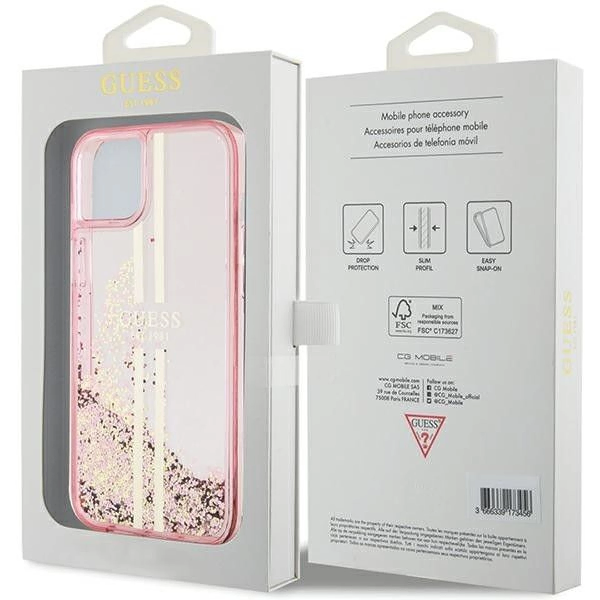 Maska GUESS Original faceplate za iPhone 15 (Liquid Glitter Gold)