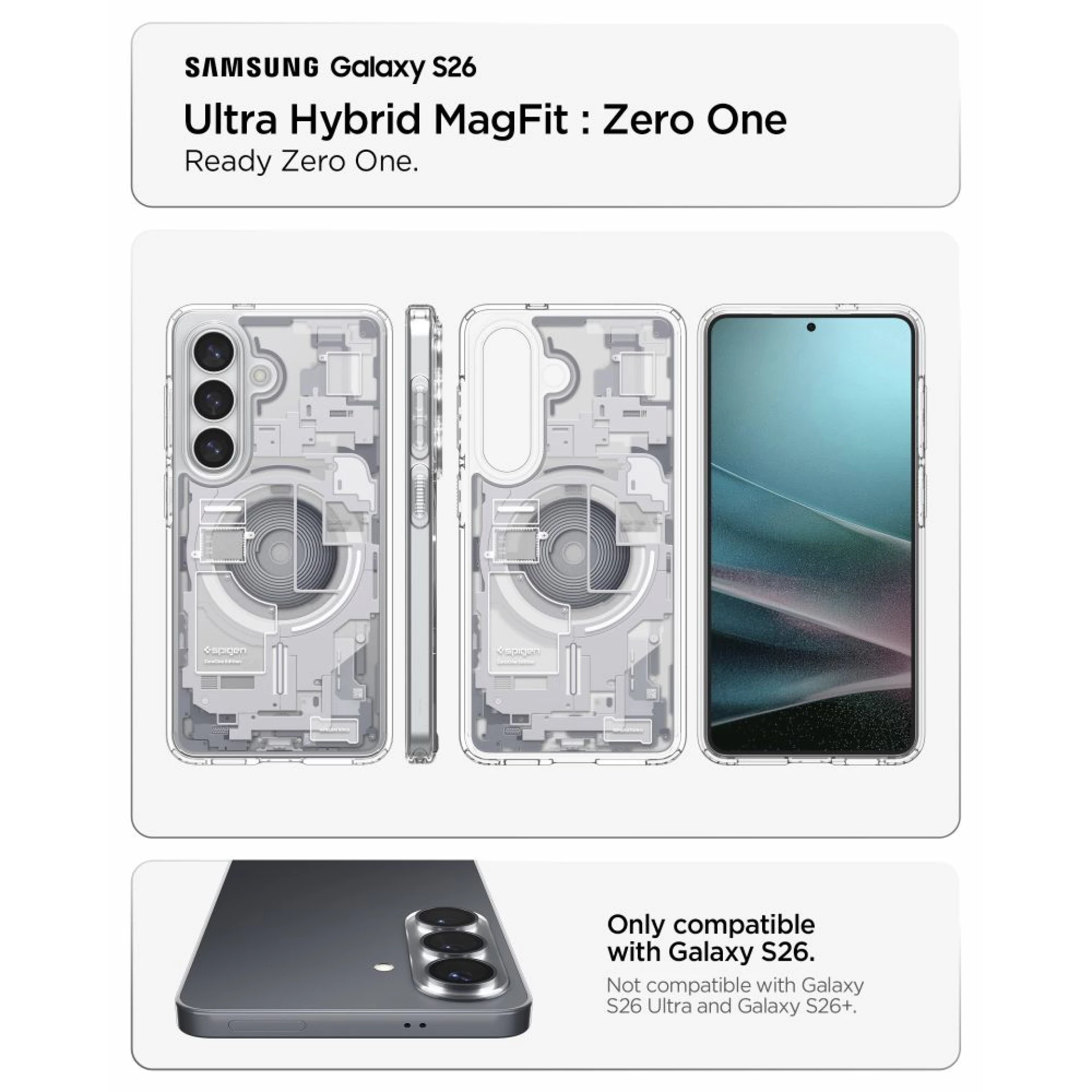 Maska Spigen Ultra Hybrid MagSafe za Samsung S26 Zero One clear bijela