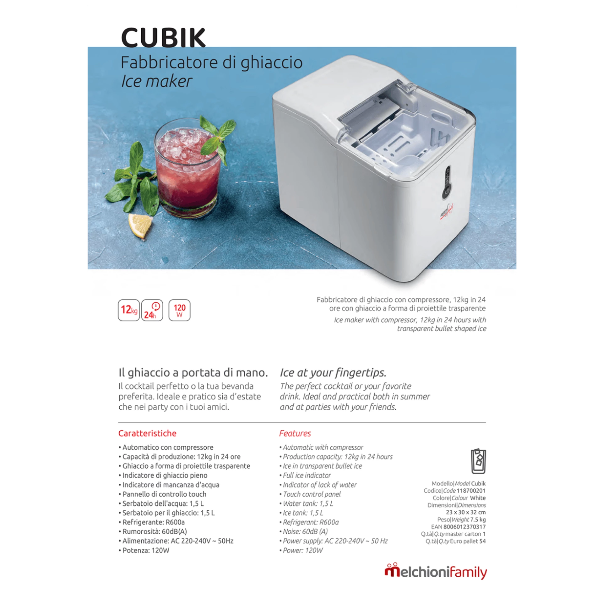 MELCHIONI family Aparat za led - Ledomat,  1.5 lit, 12kg/24 h, R600a - Cubik