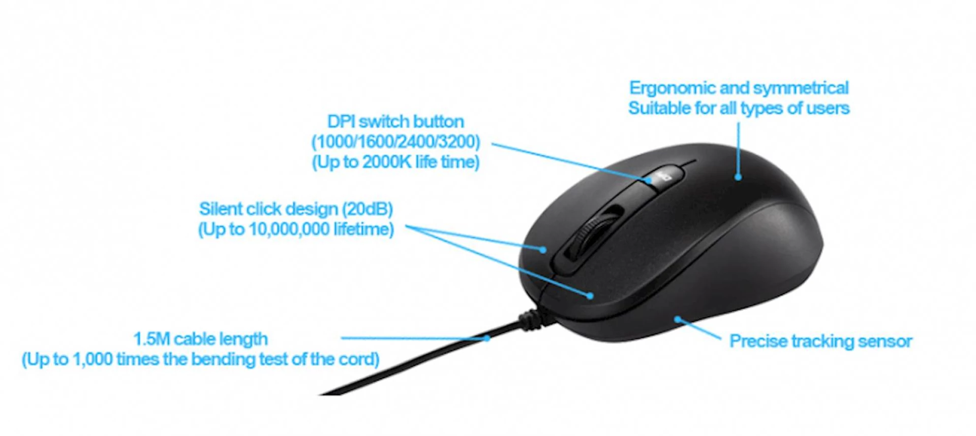 Miš ASUS MU101C Wired Blue Ray Mouse, žični, tih, crni