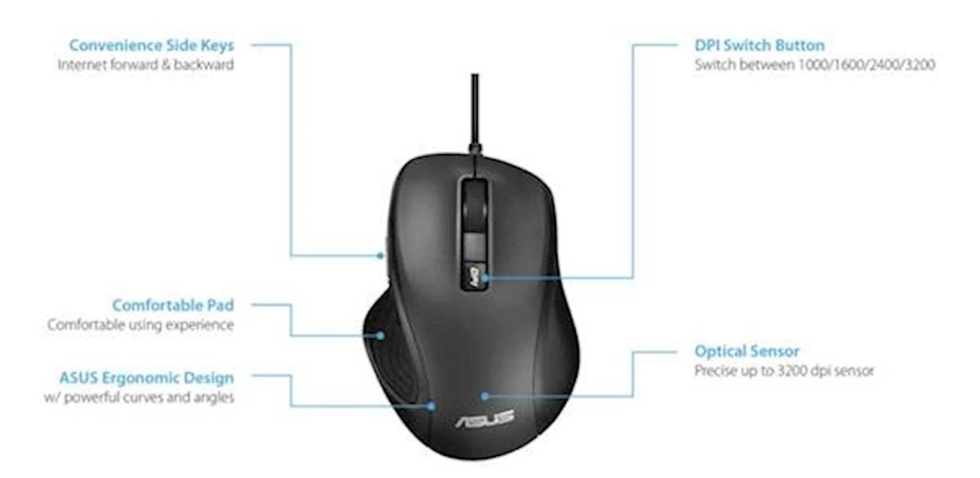 Miš Asus UX300 PRO, žični, crni